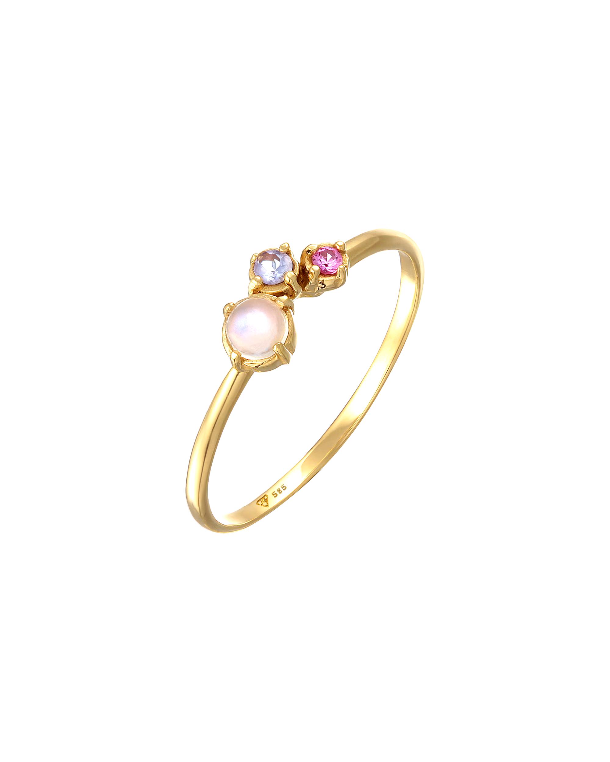 Elli PREMIUM ring moonstone tanzanite synth. sapphire 585 yellow gold