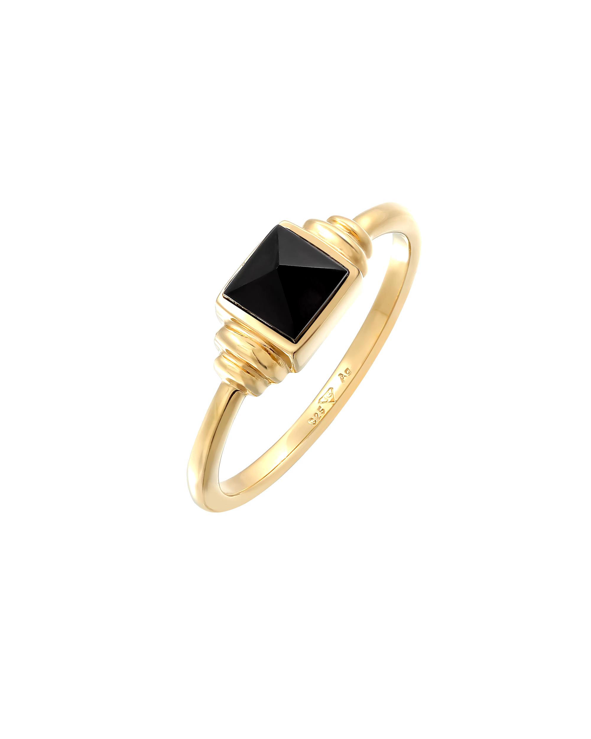 Elli PREMIUM ring onyx square vintage 925 silver