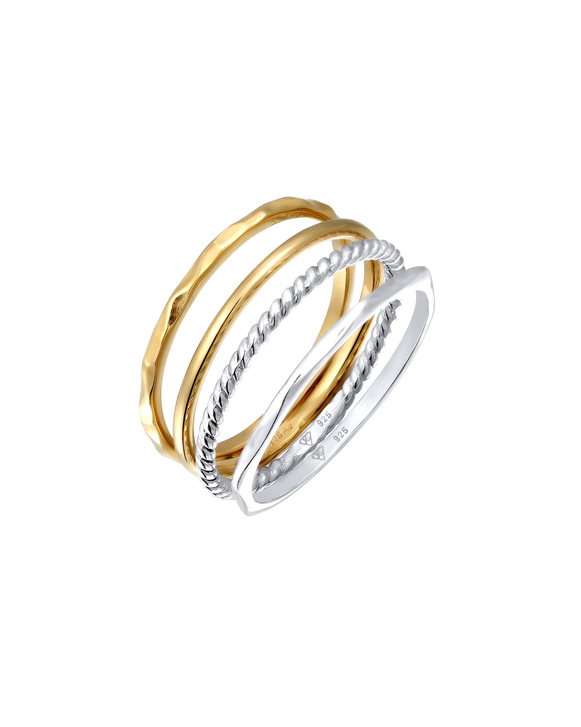 Elli Ring Bicolor Stackable Set of 4 925 Sterling Silver Gold Plated