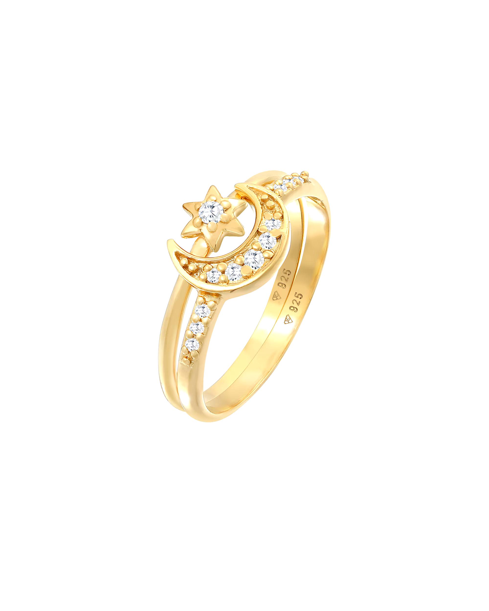 Elli Ring Elli Ring Star Moon Zirconia Stacking Ring Set of 2 925 Silver