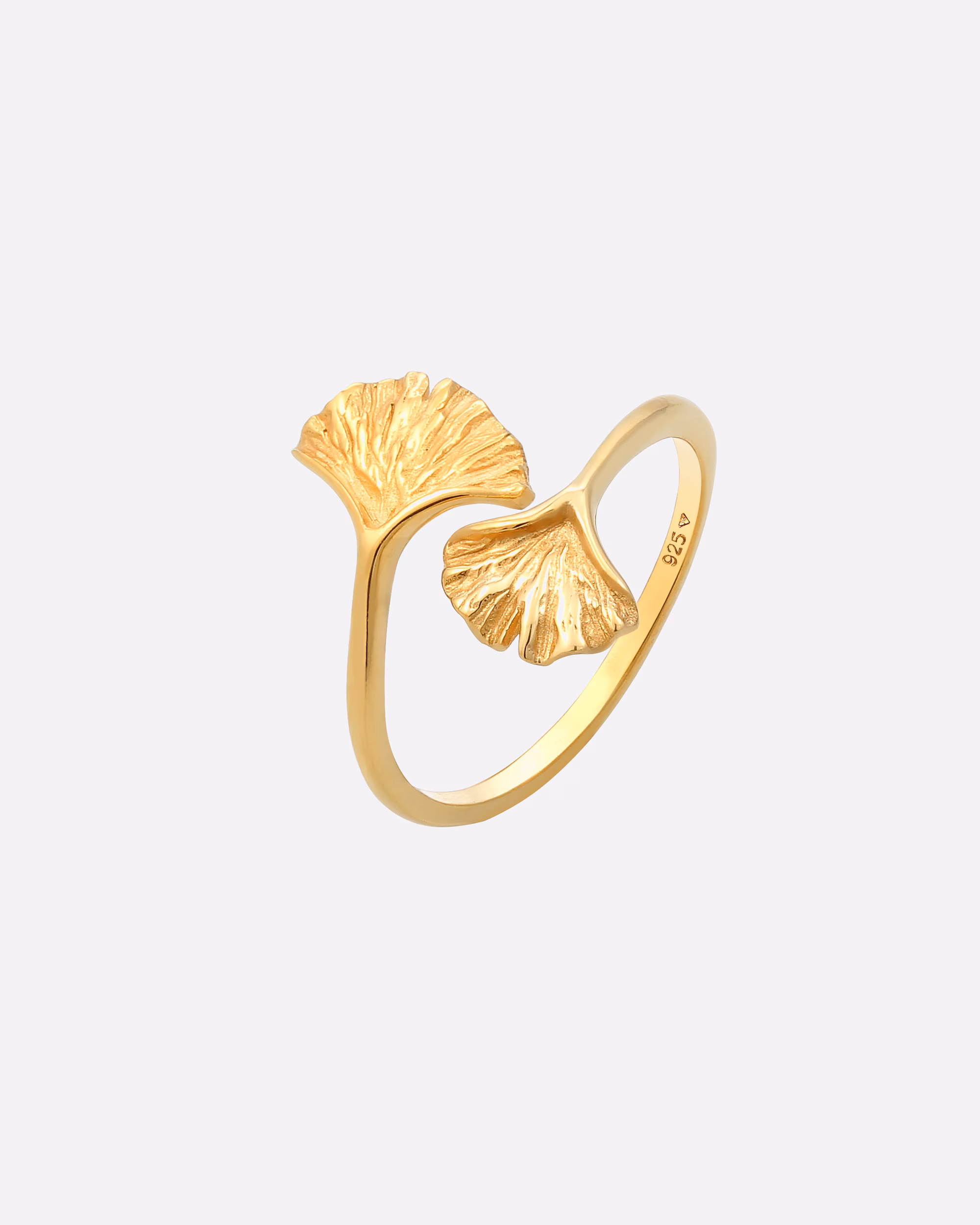Elli Ring Open Adjustable Ginkgo Leaf Natural 925 Silver