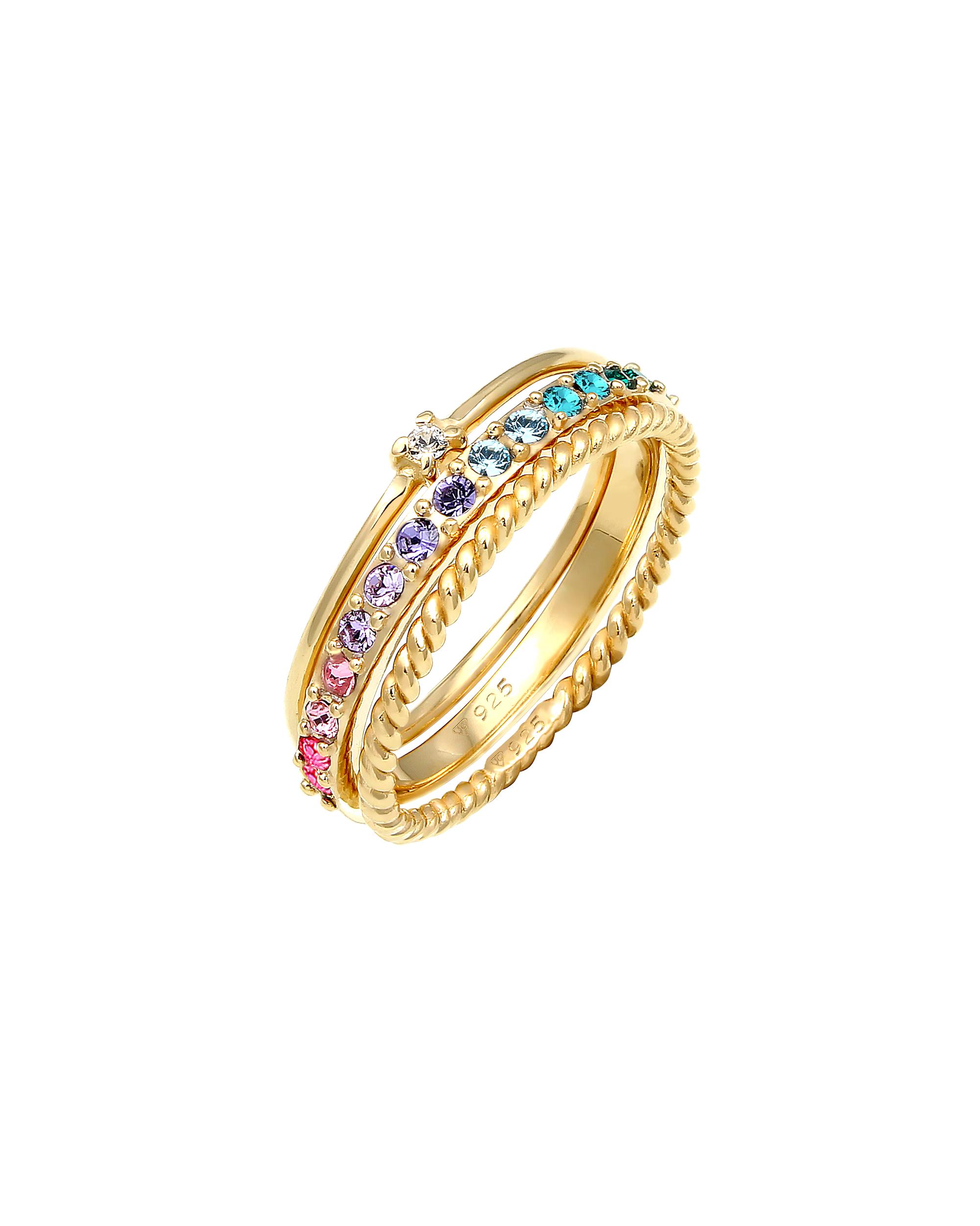 Elli Ring Set Multi-Color Pastel Crystals 925 Silver