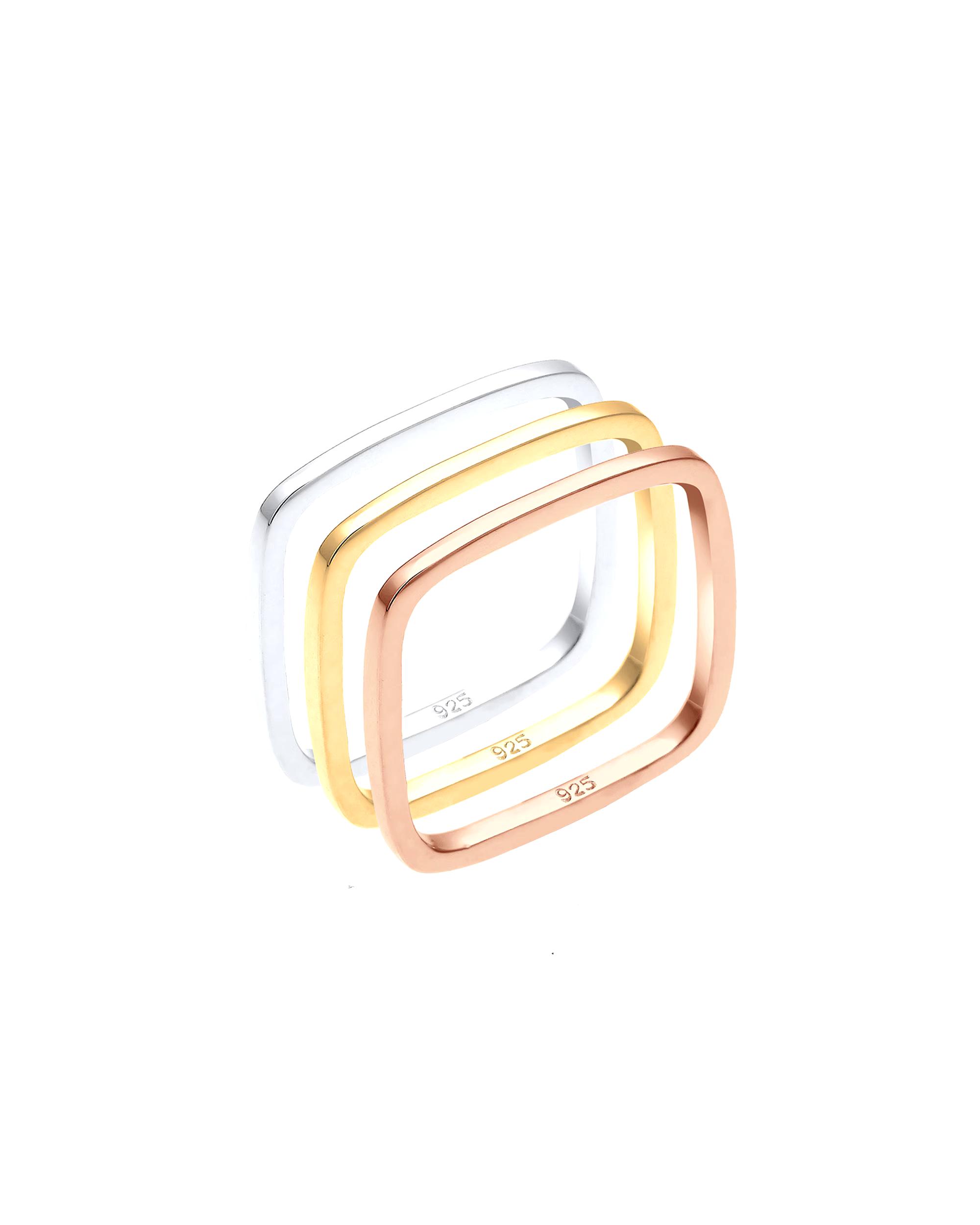 Elli Ring Tri-Color Statement square ring set 925 silver