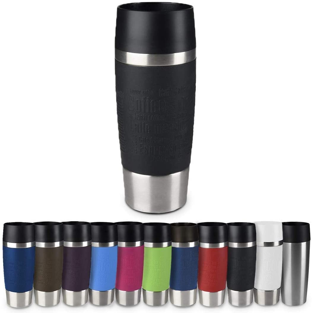 EMSA 0.36 Litre Travel Vacuum Drinking Mug, Black Sleeve