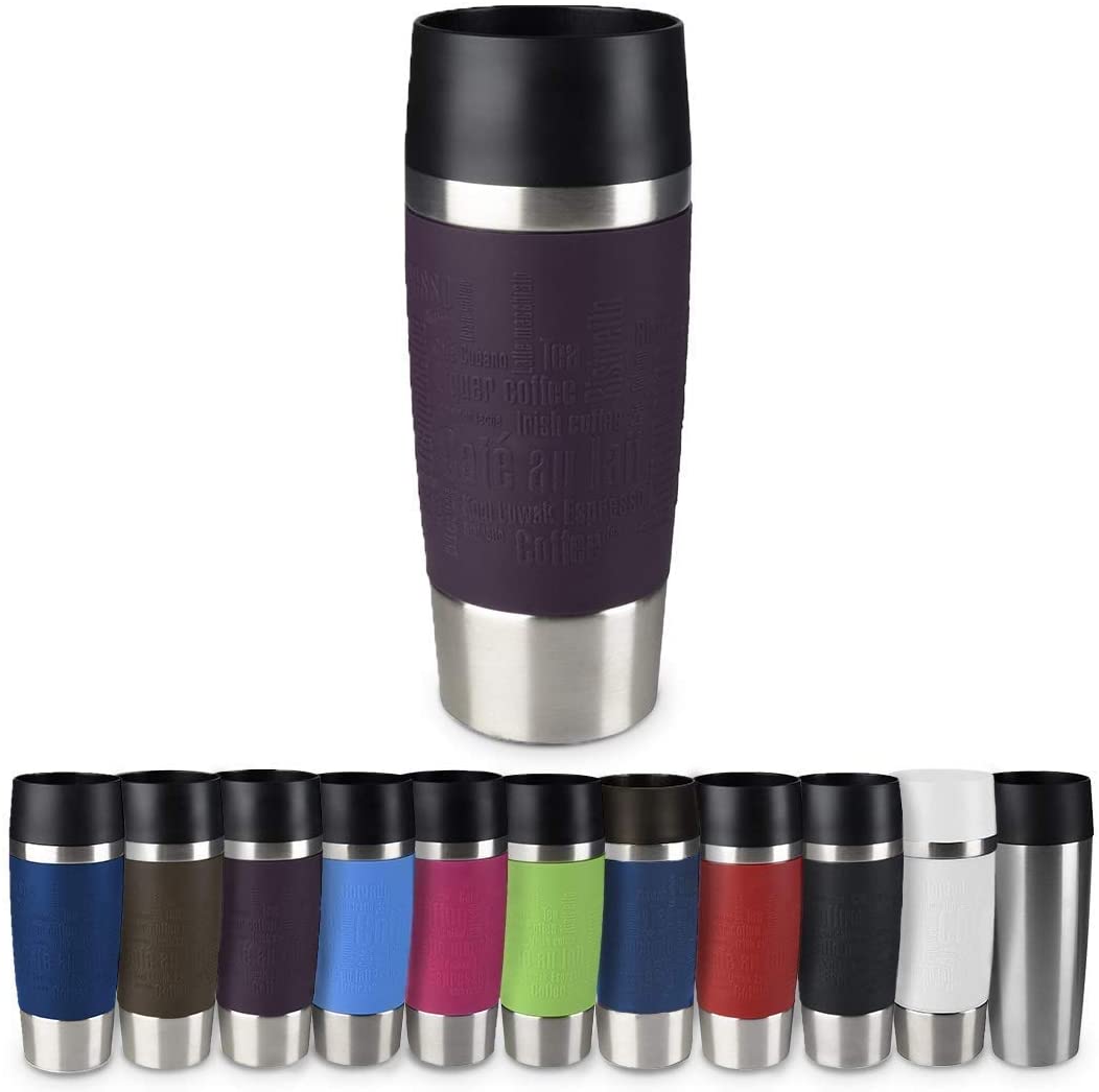 Emsa 513359 Travel Mug, Classic Thermo/Insulated Mug Capacity 360 ml, Keeps Hot for 4 Hours / Cold for 8 Hours, 100% Leak-Proof, Quick Press Closure, 360° Drinking Opening, Blackberry