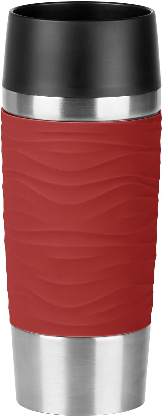 Emsa N2010900 Travel Mug, Wave Design Vacuum Mug, Stainless Steel Case (18/10), red, 360ml