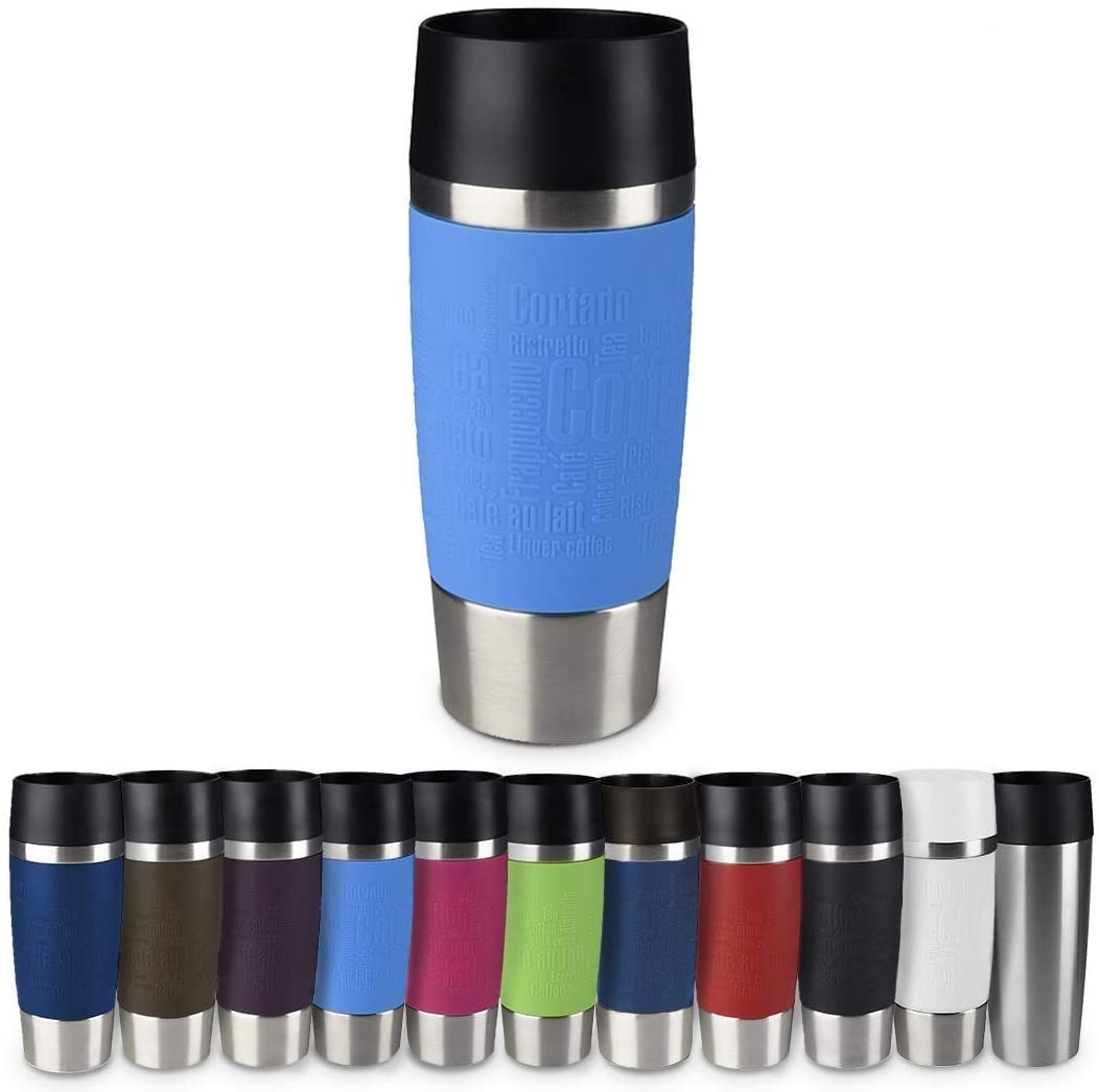 Emsa 513552 Travel Mug, Classic Thermo/Insulated Mug, Capacity 360 ml, Keeps Hot for 4 Hours / Cold for 8 Hours, 100% Leak-Proof, Quick Press Closure, 360° Drinking Opening, Light Blue