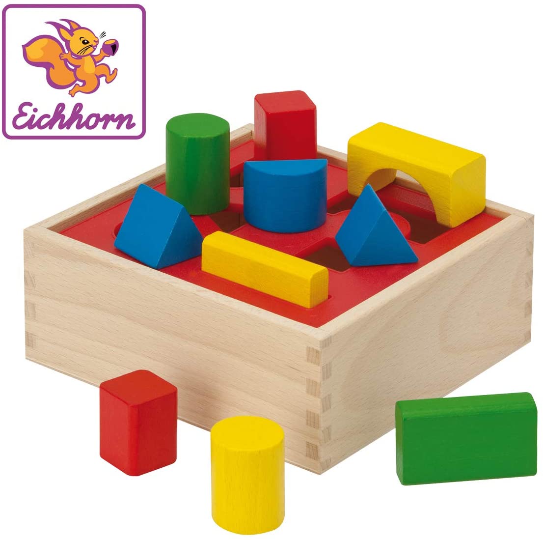 Eichhorn 100011702 – Box with 10 Plug-In Elements in Various Colours and Shapes, 17 x 17 x 7 cm, 12 Pieces, FSC 100% Certified Beech Wood, Made in Germany