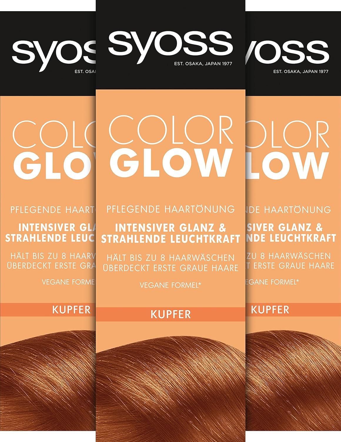 Syoss Color Glow Nourishing Hair Dye Copper (3 x 100 ml), semi-permanent colouration for radiant color intensity up to 8 hair washes without damaging the hair