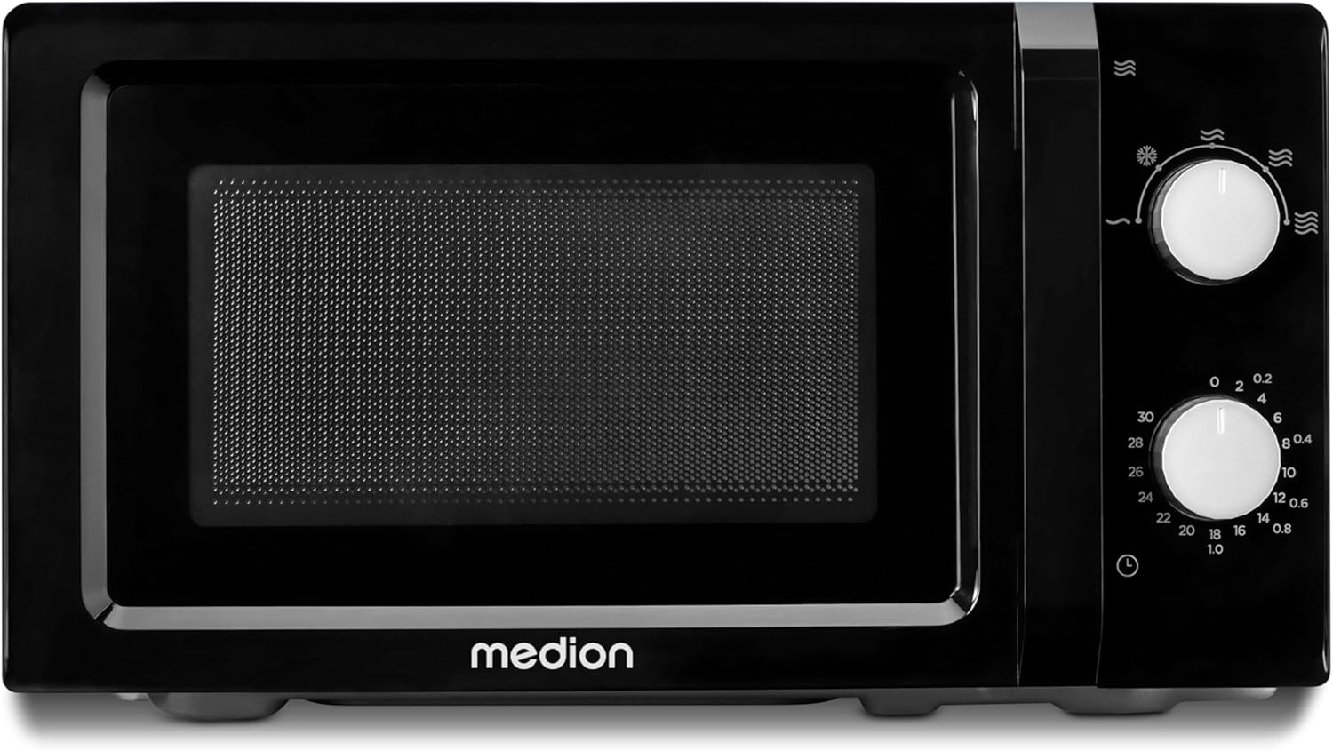MEDION MD11475 Microwave (20 Litres, 700 Watts, Small Compact and Space-Saving, 5 Microwave Levels, Defrost Function, Timer Function, Black
