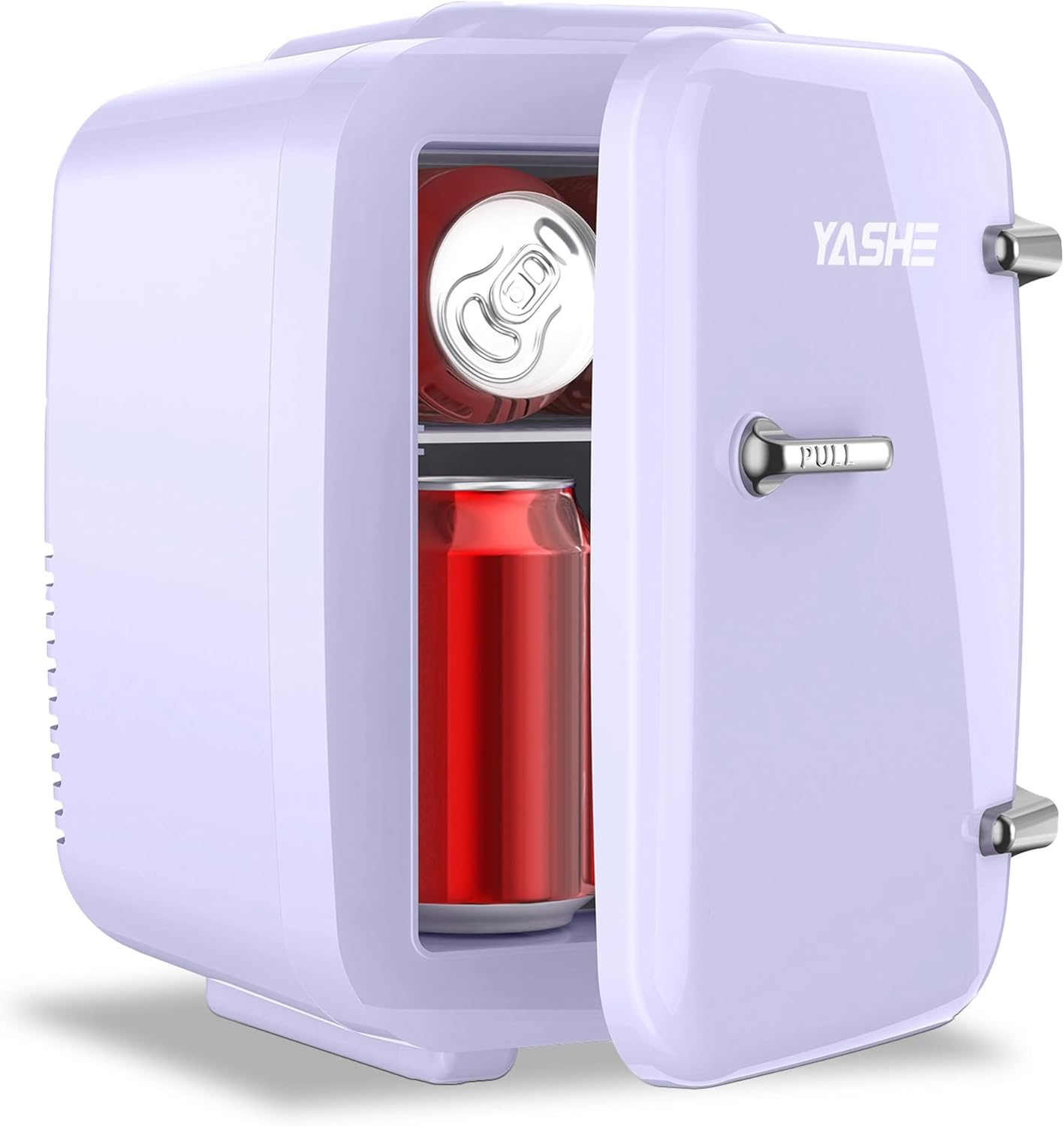 YASHE Mini Fridge, 4 Litre Mini Refrigerators for Cosmetics, Drinks, 220 V AC/12 V DC Thermoelectric Cooling and Heating, Small Fridge for Bedroom, Office, Dorm, Car (Purple)