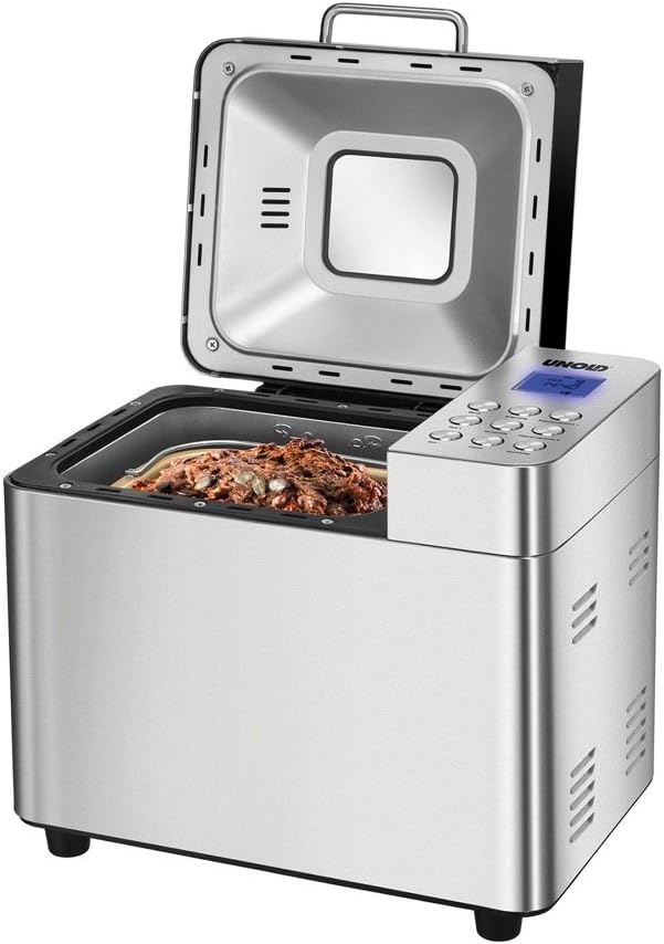 Unold Backmeister Edel Stainless steel 550W bread maker Backmeister Edel, Spring steel, Stainless steel, 1 kg, Dough, Gluten free bread, Wheat bread, 15 h, LCD