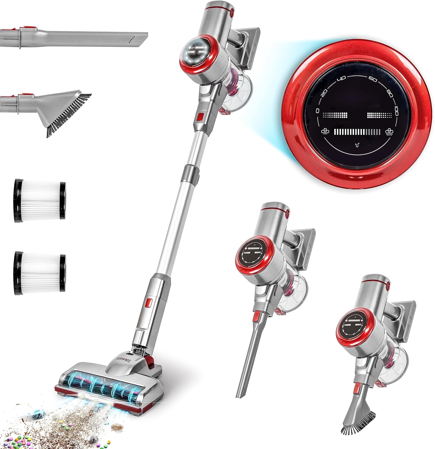 Duronic VC24 Electric Broom Rechargeable 220W 3 Speed ​​Wireless Vacuum Cleaner Handheld Vacuum Cleaner Rechargeable Battery 50min Bagless HEPA Filter