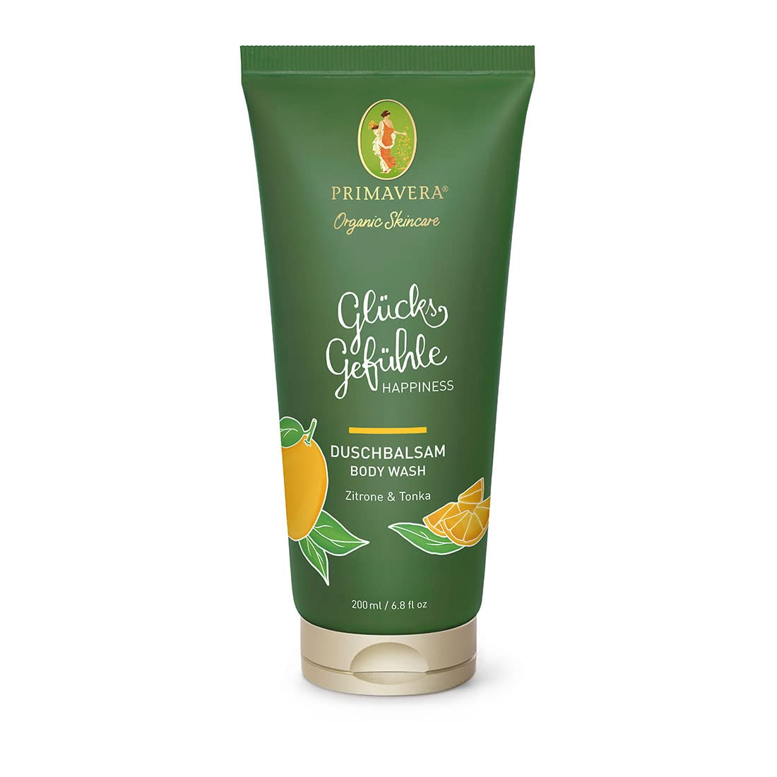 Primavera Glückslühnung Shower Balm 200 ml - Shower Gel, Natural Cosmetics - Lemon, Tonka Fragrance - Gently Cleans and Replenishes - Vegan