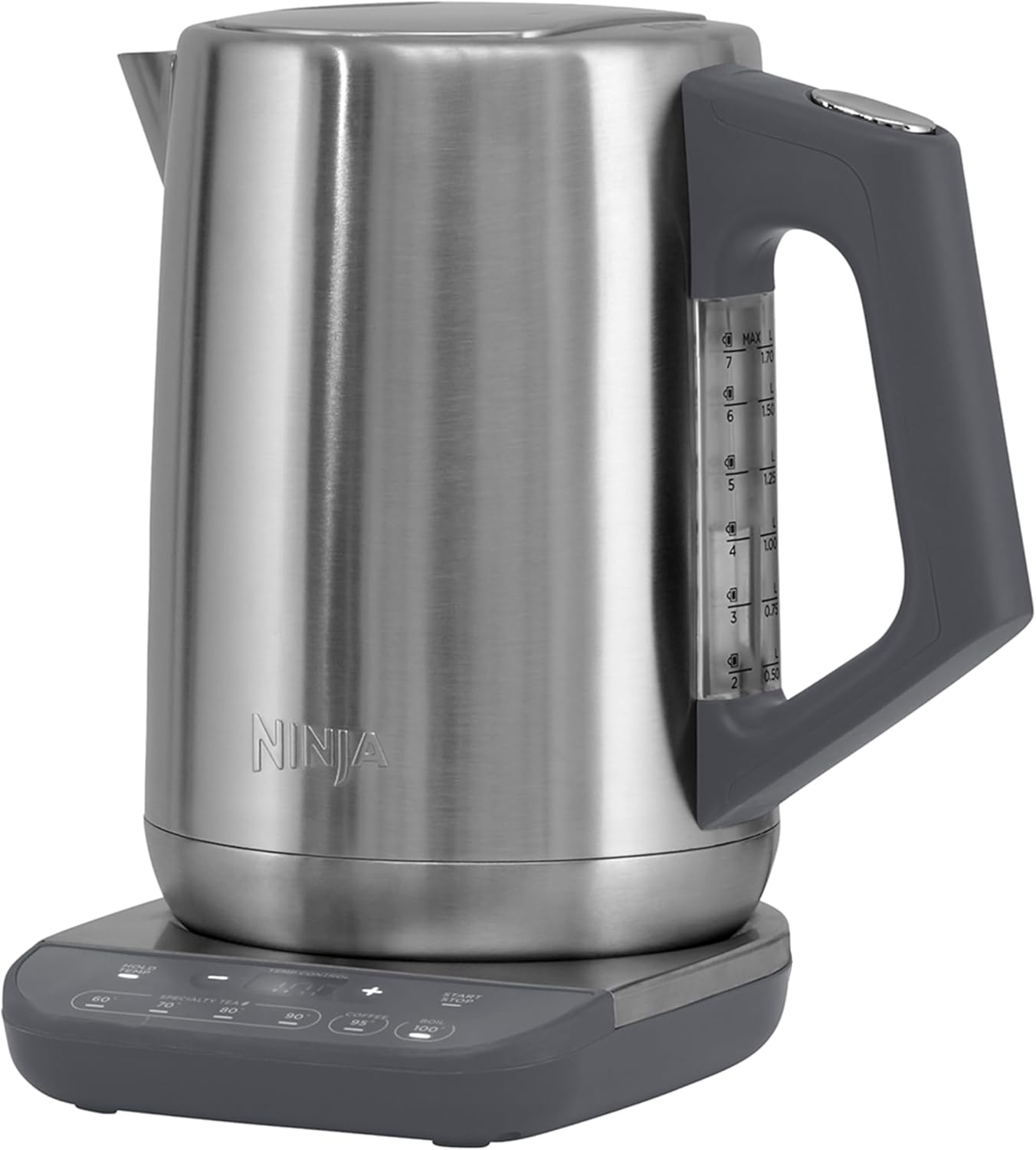 Ninja Perfect Temperature Stainless Steel Kettle, 1.7 L, LED Display, Kettle with Pressure Boil Function and Various Temperature Settings, Stainless Steel KT201EU