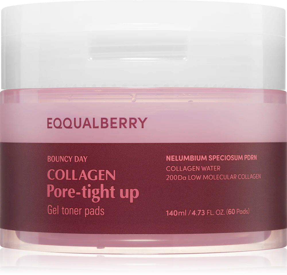 EQQUALBERRY Collagen Pore-Tight Up Gel Toner Pads, toning pads for minimizing pores