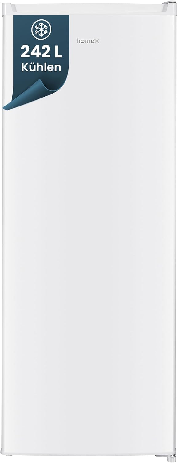 homeX Large Fridge without Freezer, Freestanding Full Room Fridge - 242 Liters, Quiet Standing Fridge, Large XXL Fridge, Drinks Fridge, 5 Shelves, LED Lighting, 143 cm High, White