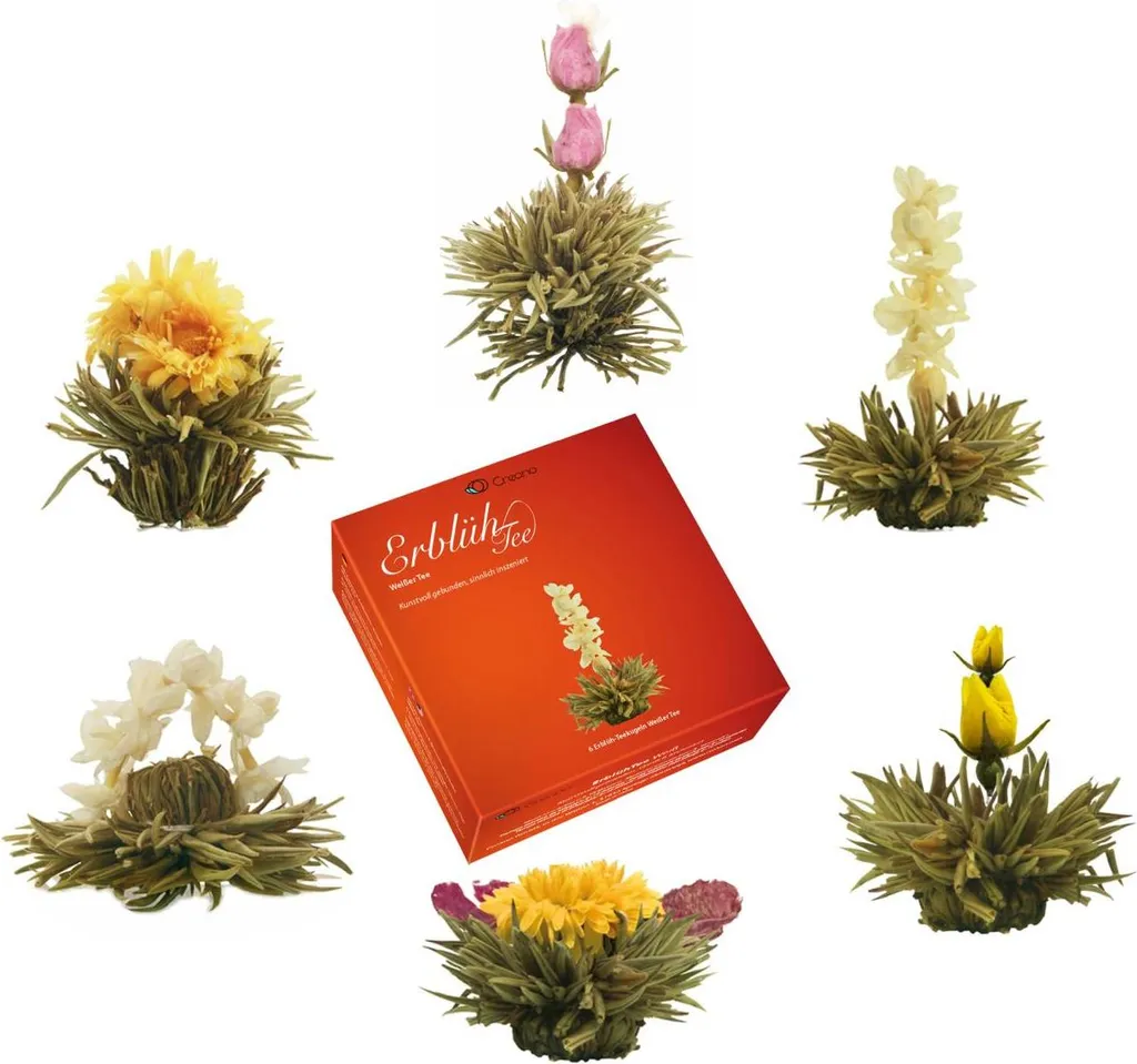 Creano "Blooming Tea" in an elegant gift box | White tea (6 different varieties) 42g