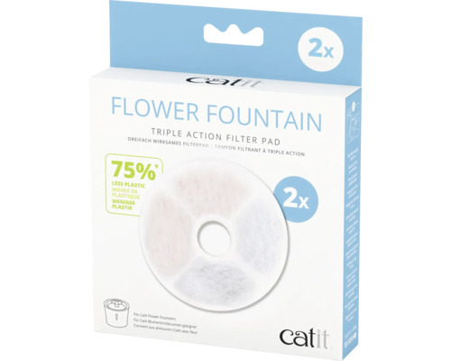 Replacement filter catit Triple Action Filter frameless, 3 in 1 activated carbon, cotton wool, ion exchange resin filter, pack of 2 for catit flower drinking fountains