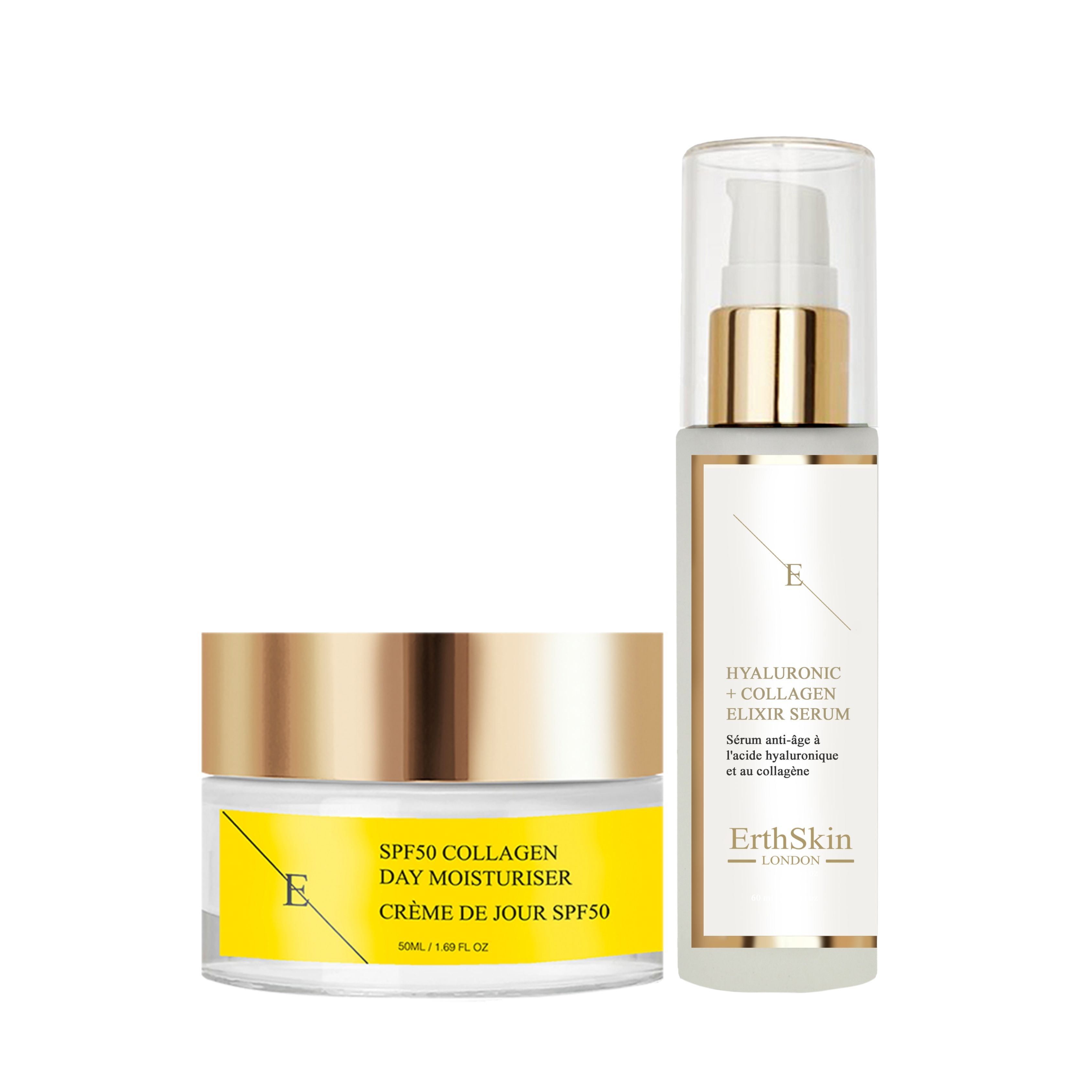 Erth skin london collagen day cream + anti-aging serum set 110 ml