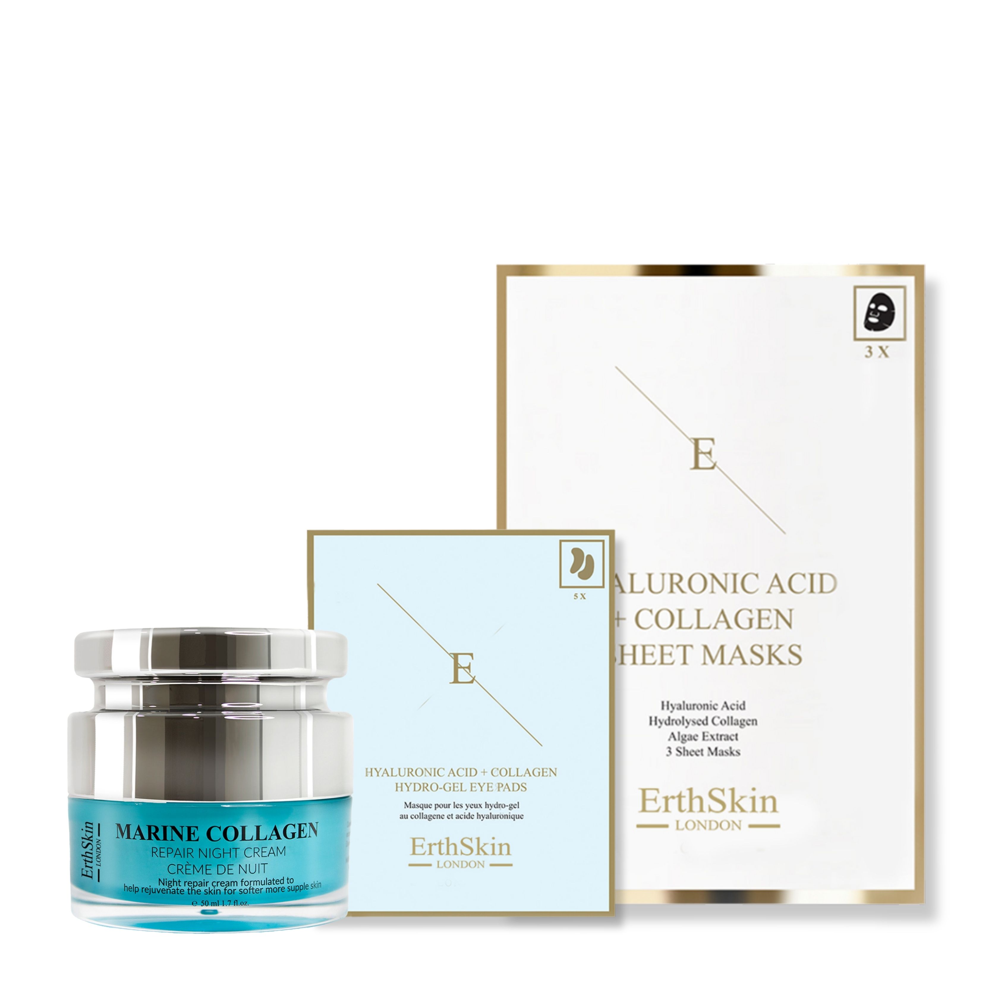 Erth skin london hyaluronic + collagen night care set 4 Pc