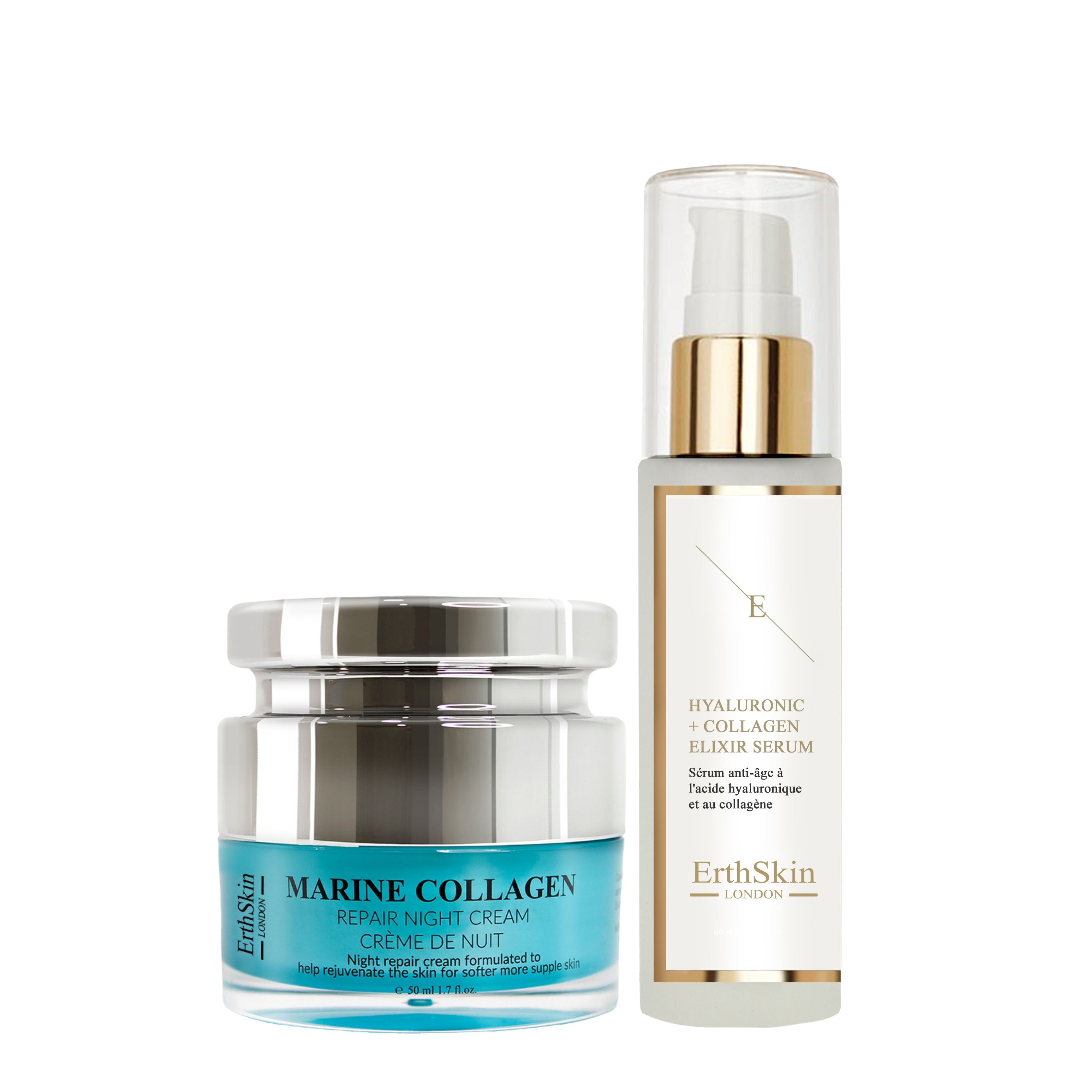 Erth skin london collagen serum + night cream anti-aging set 110 ml