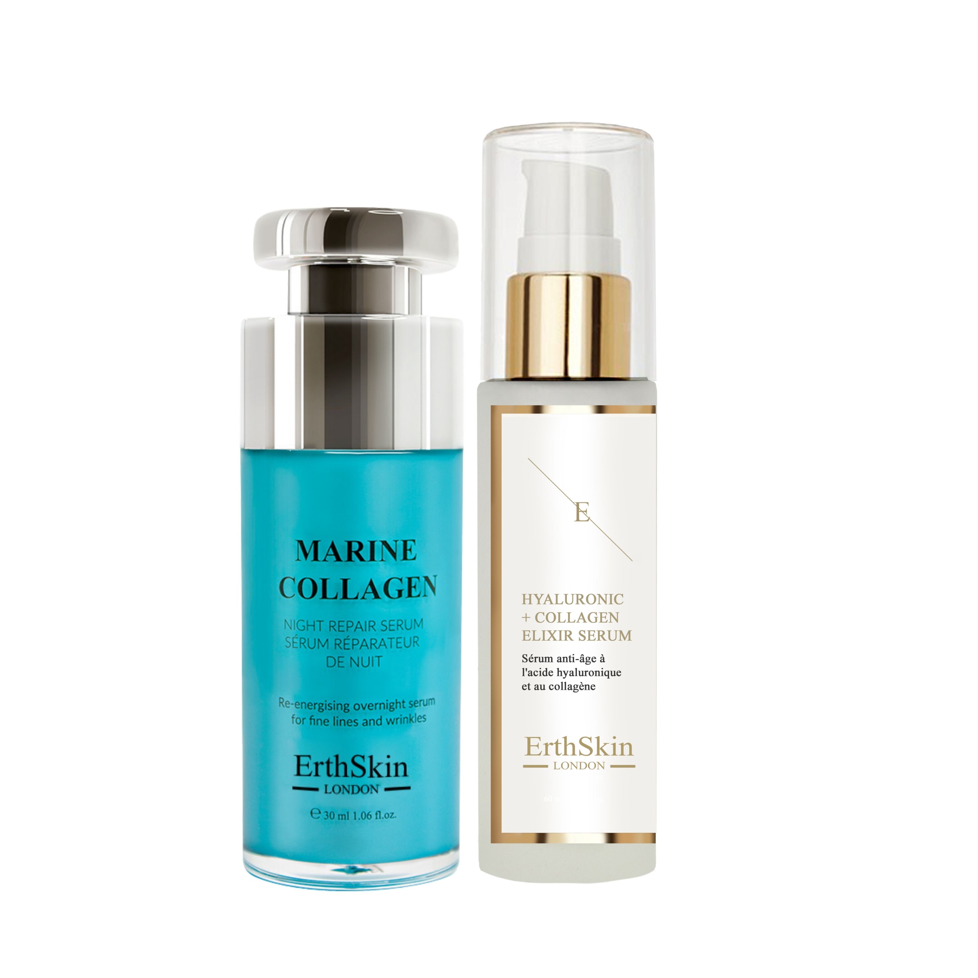 Erth skin london collagen serum + night repair serum anti-aging set 90 ml