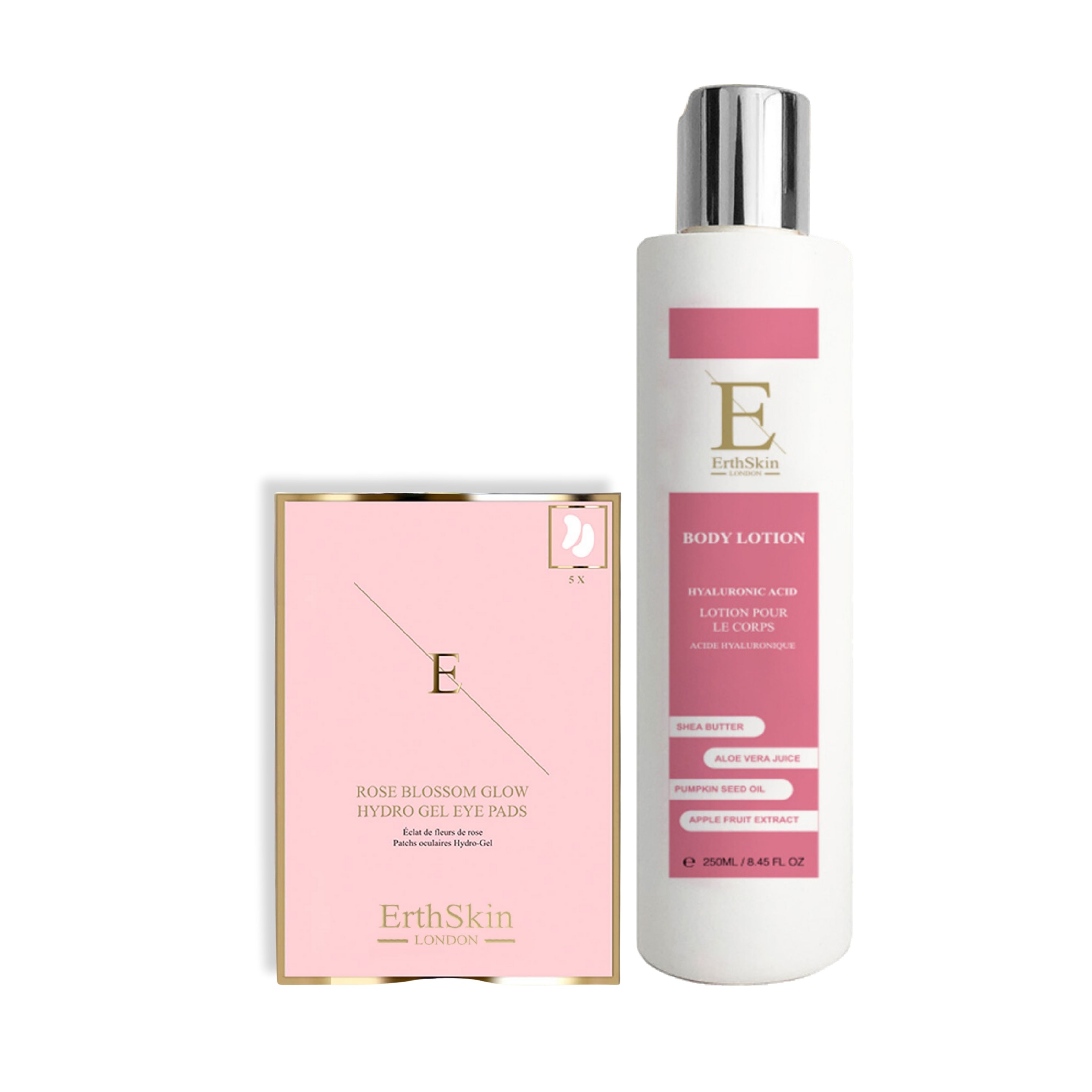 Erth skin london body lotion + rose blossom eye pads set 250 ml