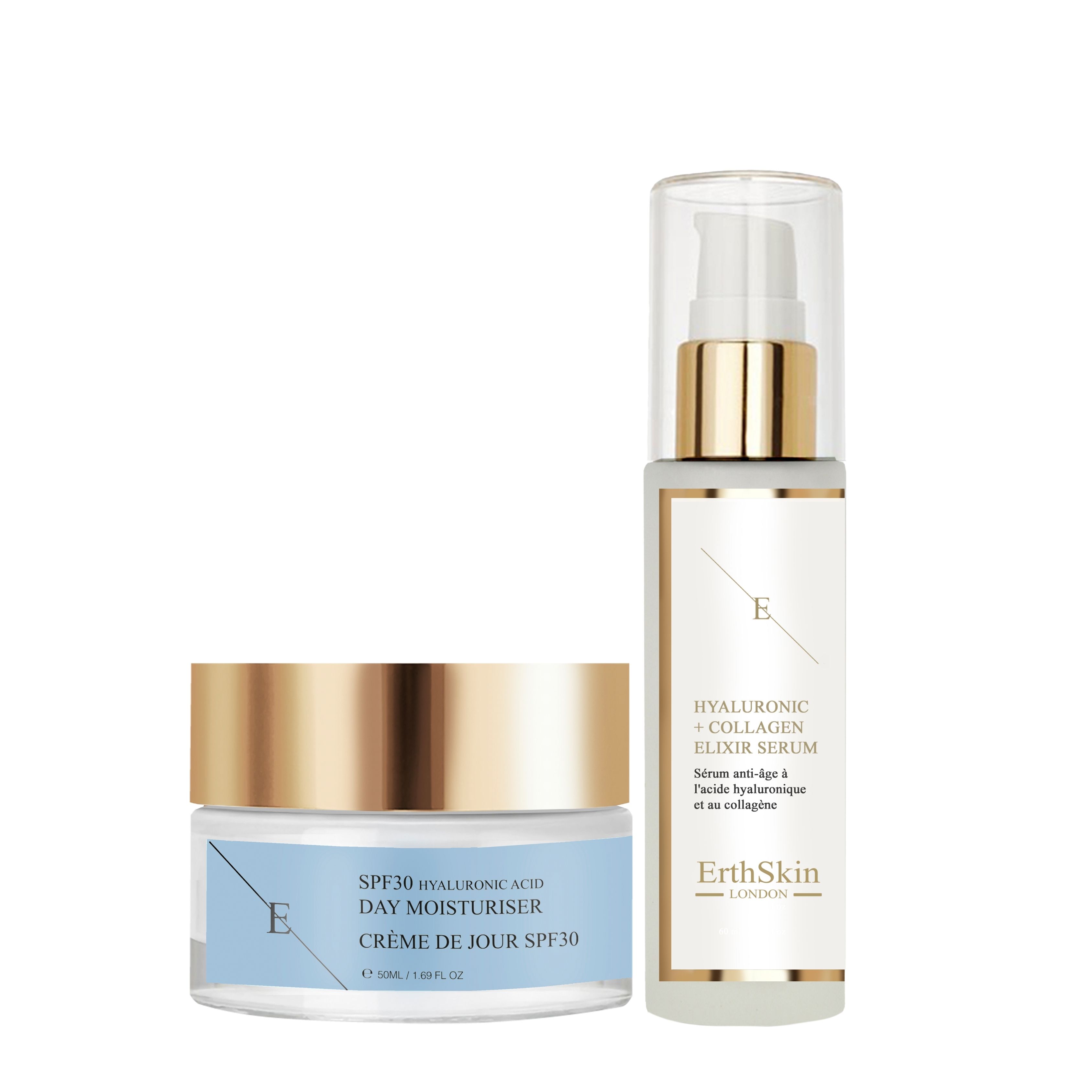 Erth skin london SPF day cream + hyaluronic serum anti-aging set 110 ml