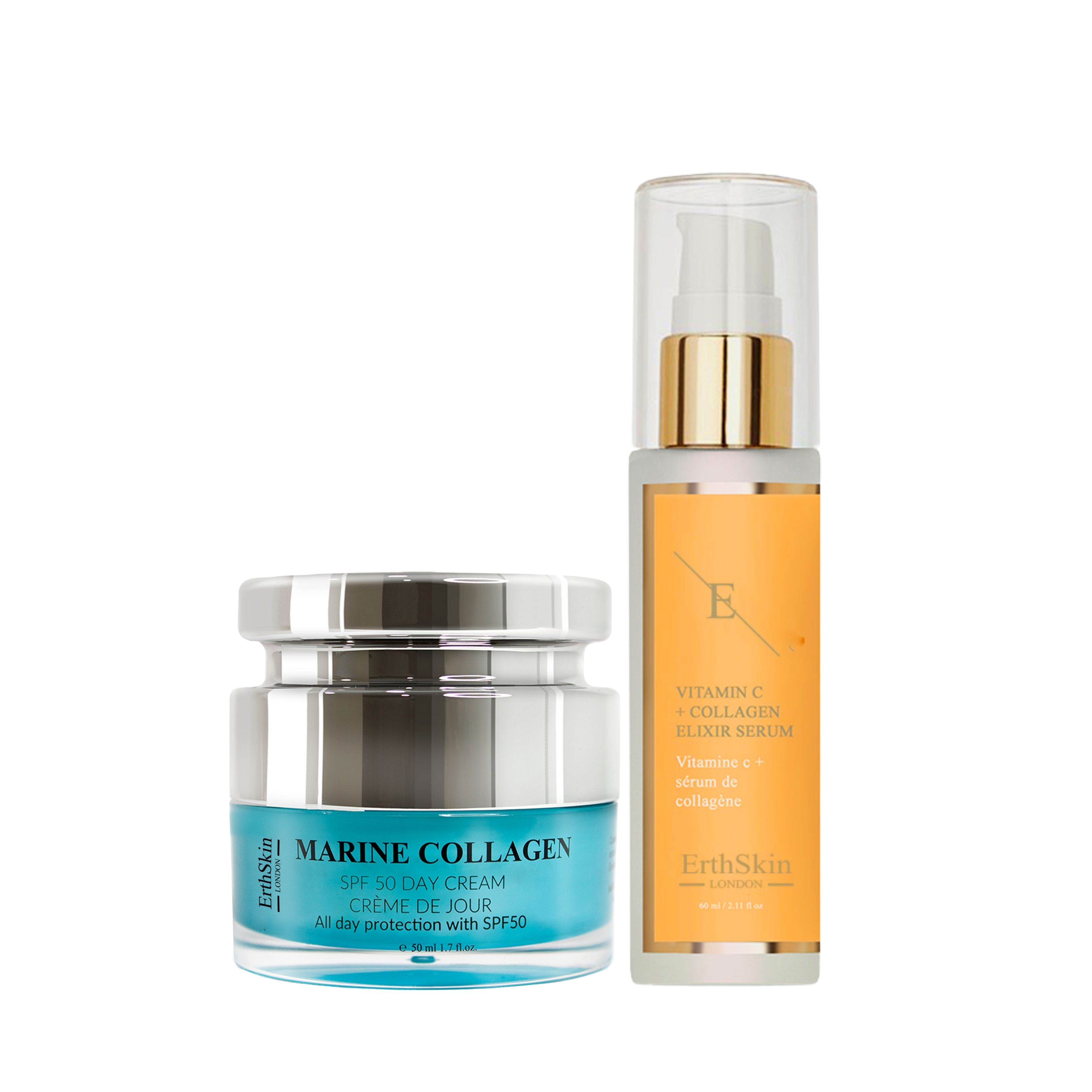 Erth skin london day cream SPF & elixir anti-aging serum set 110 ml