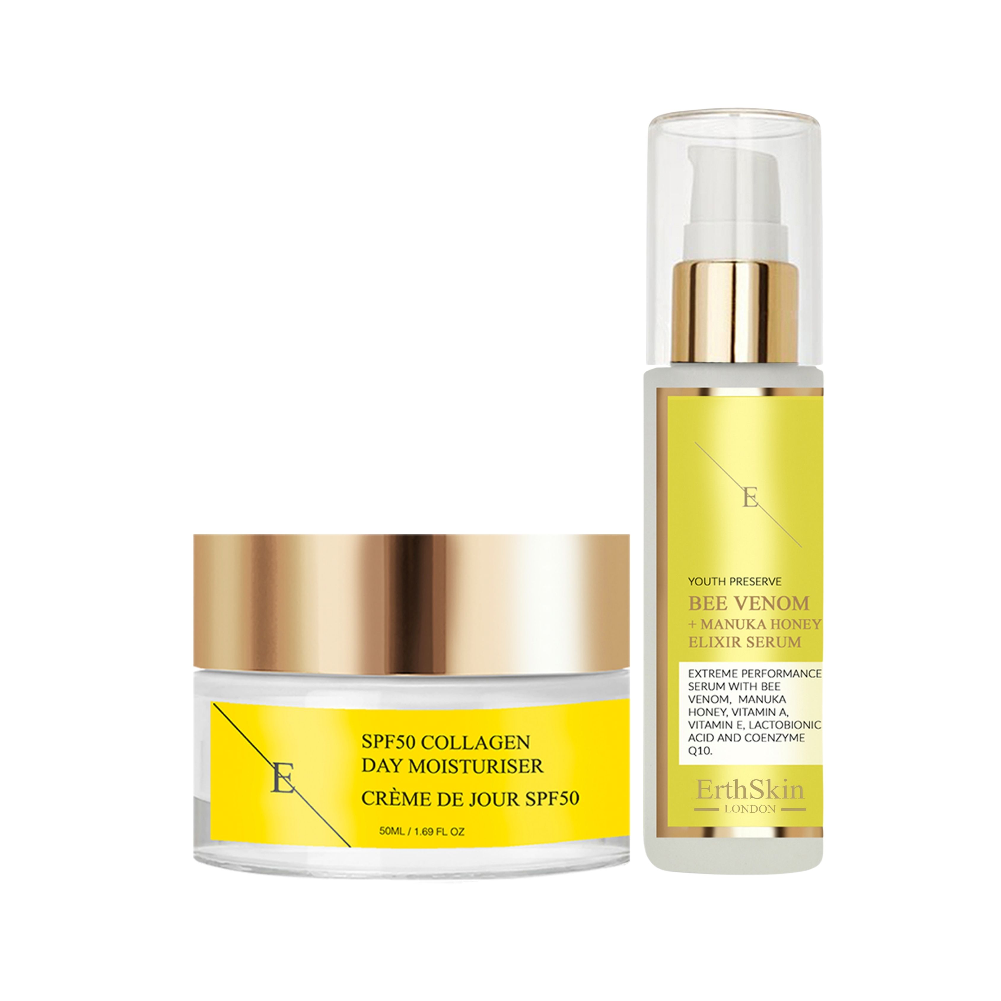 ErthSkin London Bee Venom + Manuka Honey Elixir Serum + SPF COLLAGEN DAY CREAM set 1 St