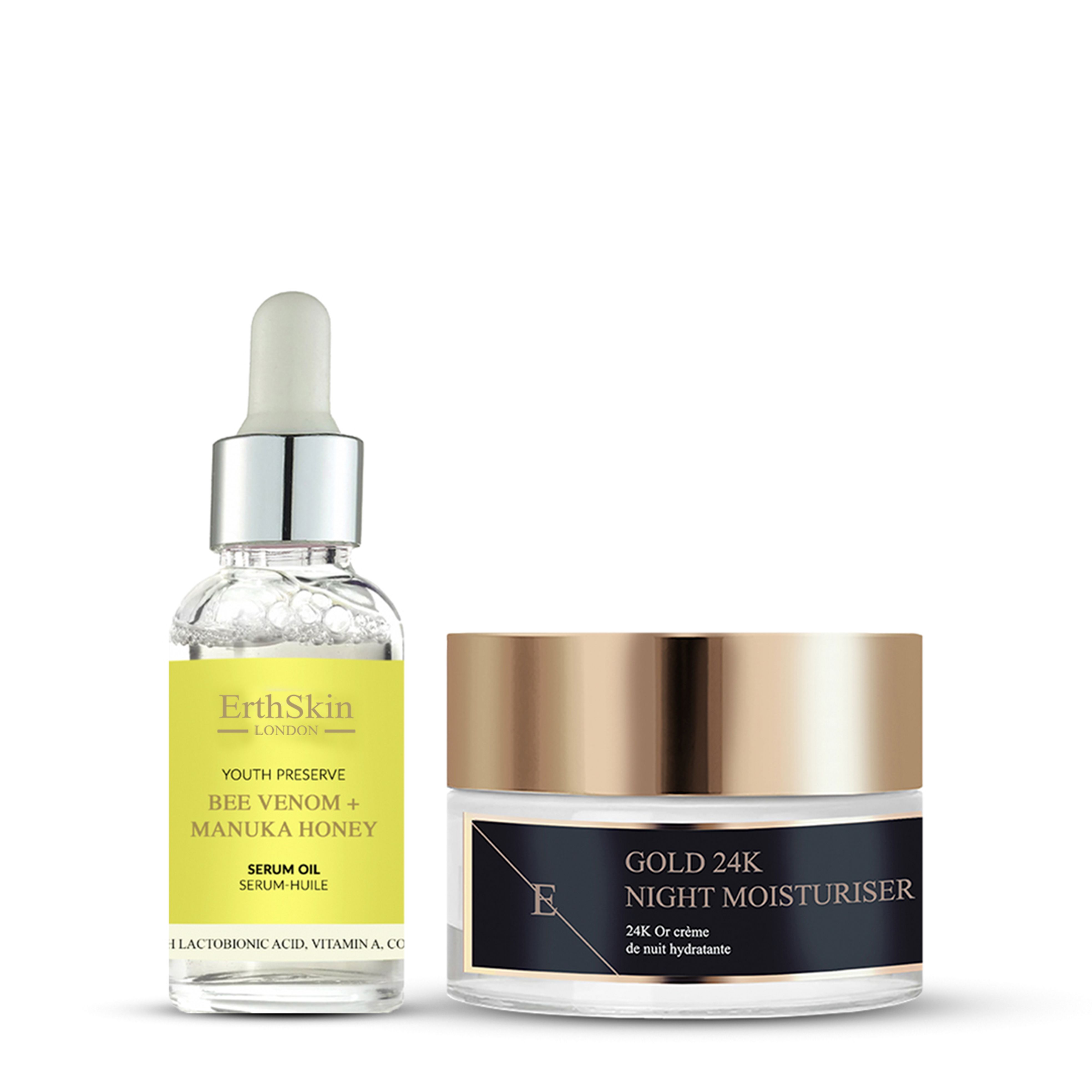 ErthSkin London Bee Venom + Manuka Honey Serum Oil + Anti-Wrinkle Night Moisturizer Set 1 St