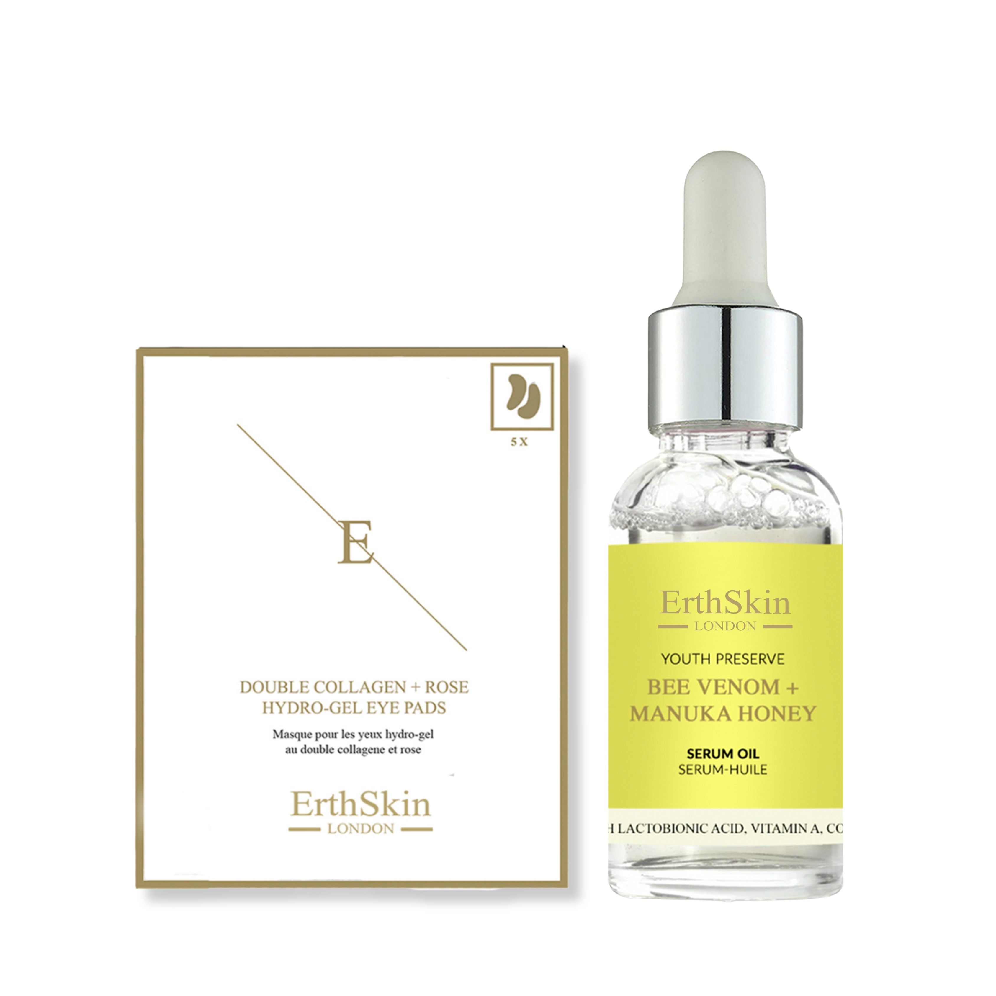 ErthSkin London Bee Venom + Manuka Honey Serum Oil + Double Collagen Eye Pads Set 1 St