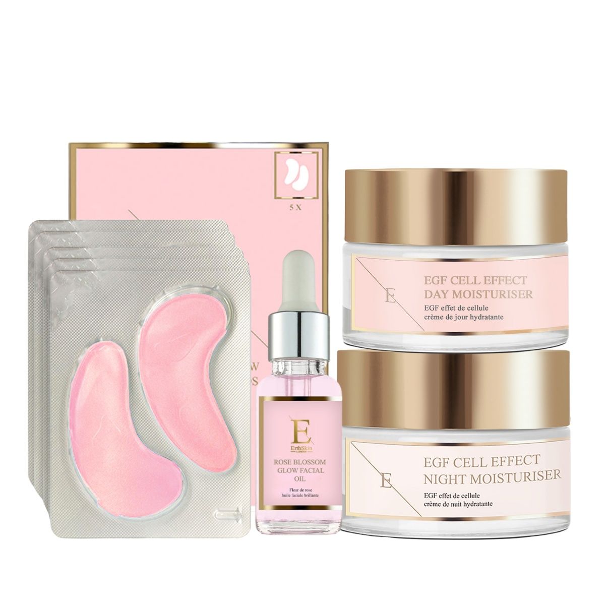 ErthSkin London Day Moisturiser + EGF Night Moisturiser + Eye Pads + Rose Petal Facial Oil set 1 St