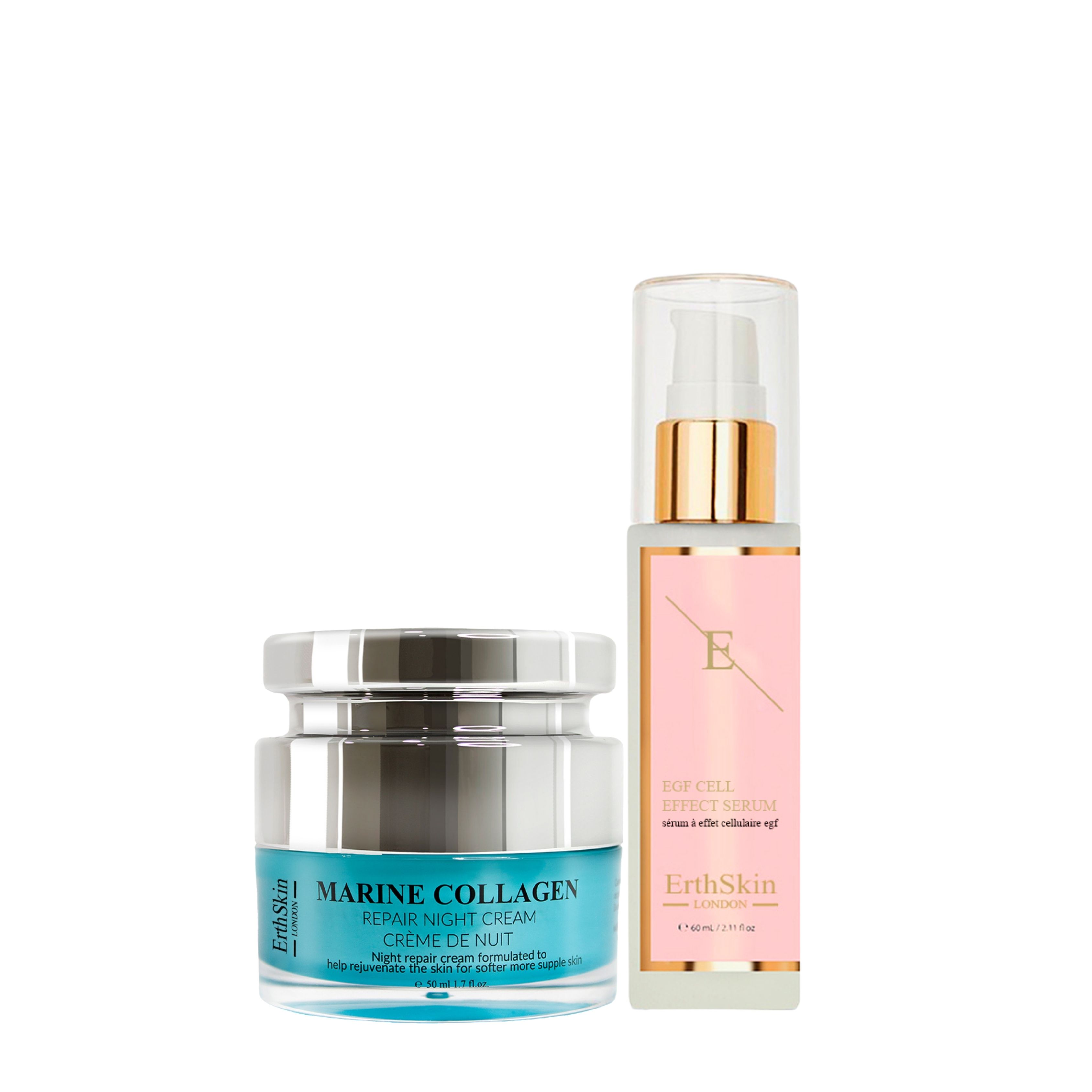ErthSkin London EGF CELL EFFECT SERUM + Marine Collagen Night Cream set 1 St