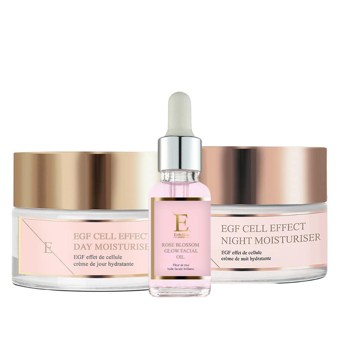 ErthSkin London EGF Day Moisturizer + EGF Night Moisturizer + Rose Petal Facial Oil 30 ml