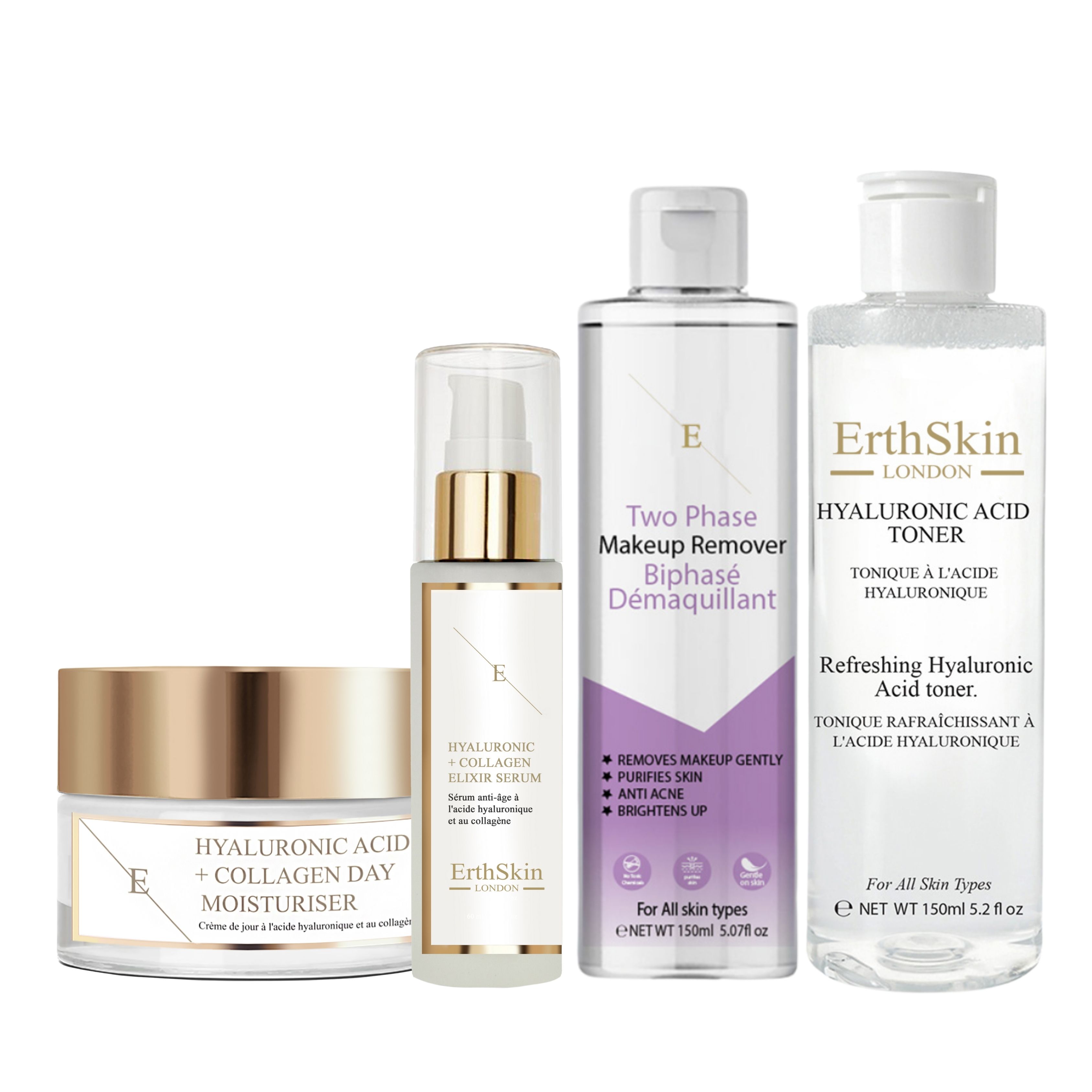 ErthSkin London make up remover + toner + collagen serum + collagen day cream set 1 St