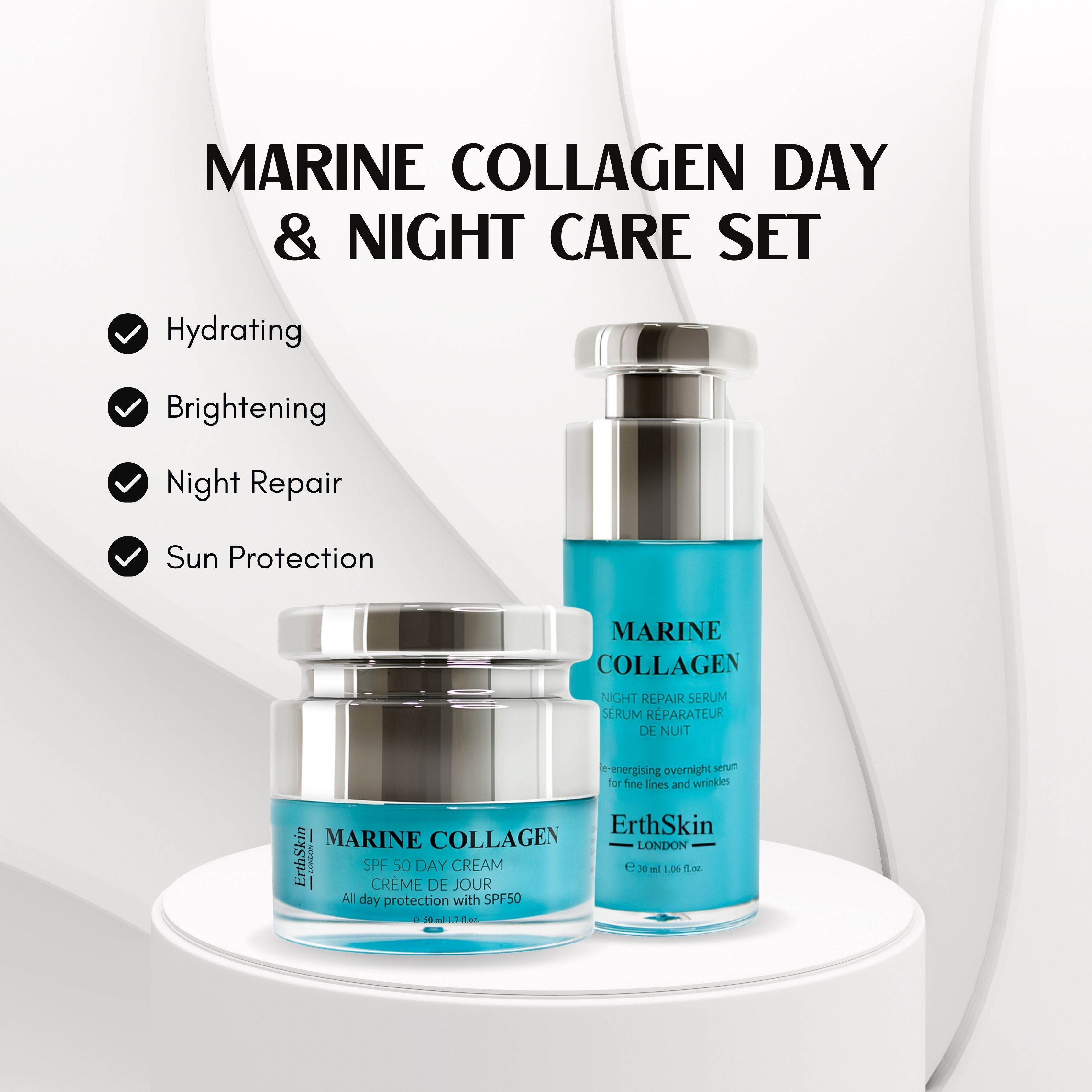 ErthSkin London Marine Collagen SPF Day Cream + Marine Collagen Night Repair Serum set 1 St
