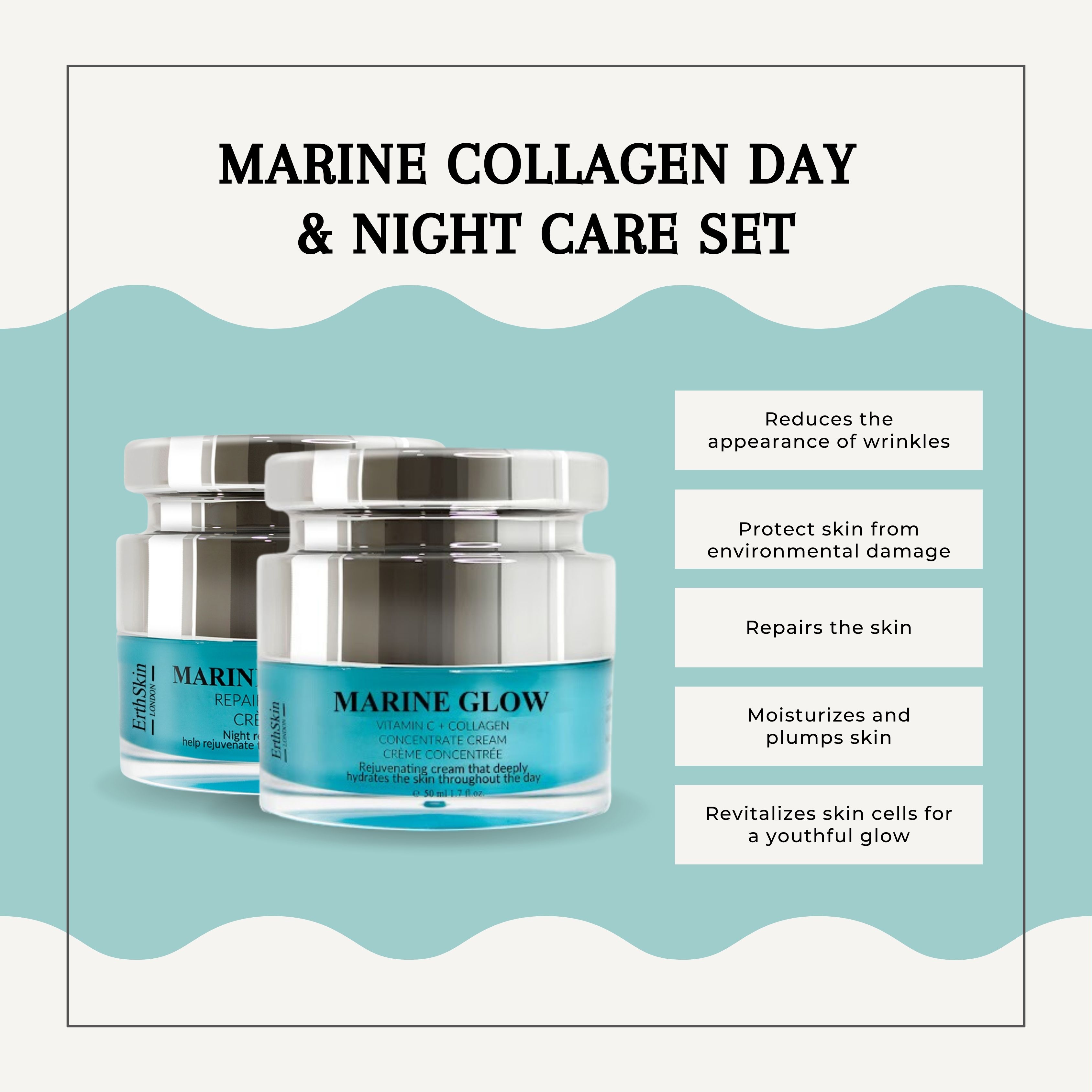 ErthSkin London Marine Glow + Vitamin C Concentrate Cream Marine Collagen Night Cream Set 1 St