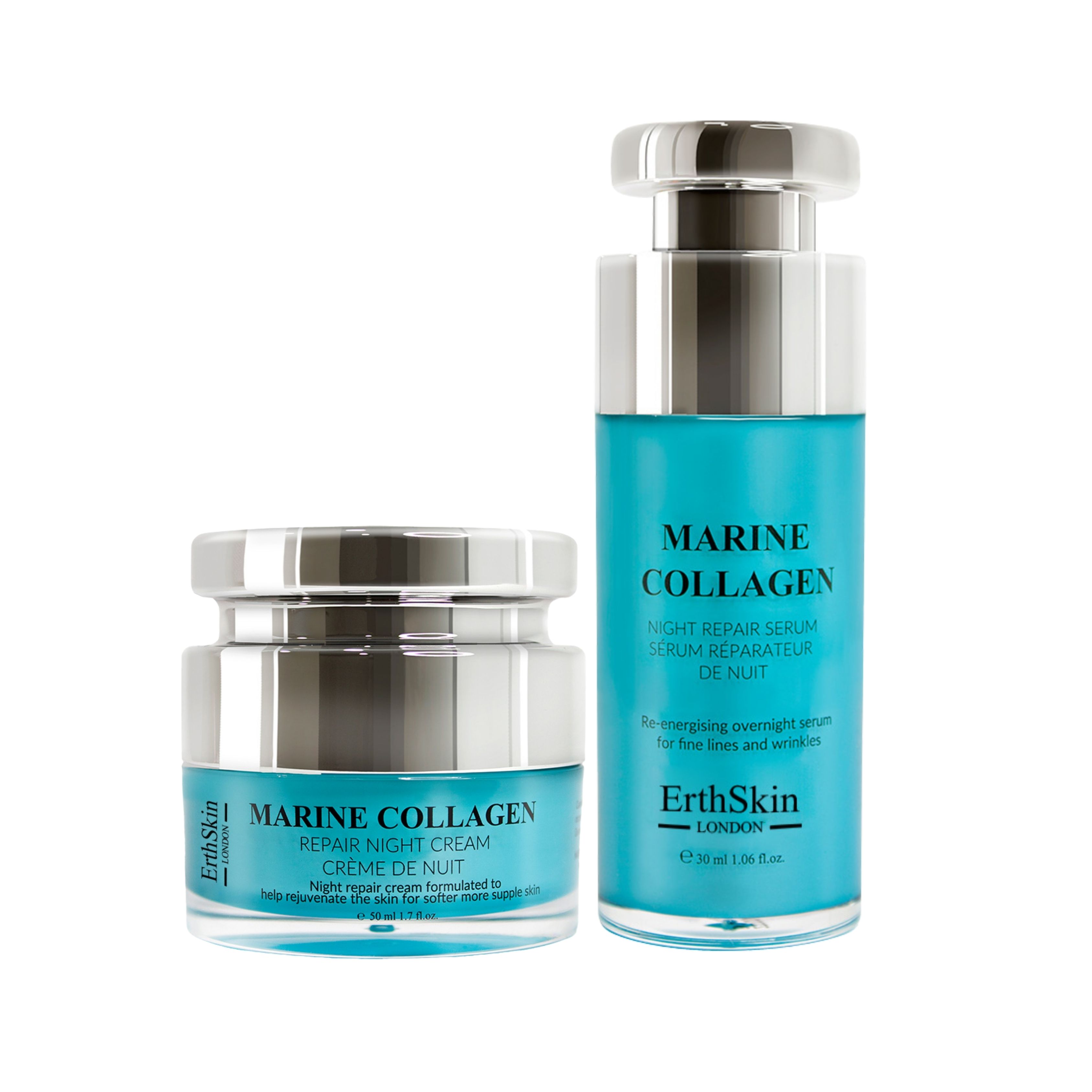 ErthSkin London Marine Collagen Night Cream + Marine Collagen Night Repair Serum set 1 St