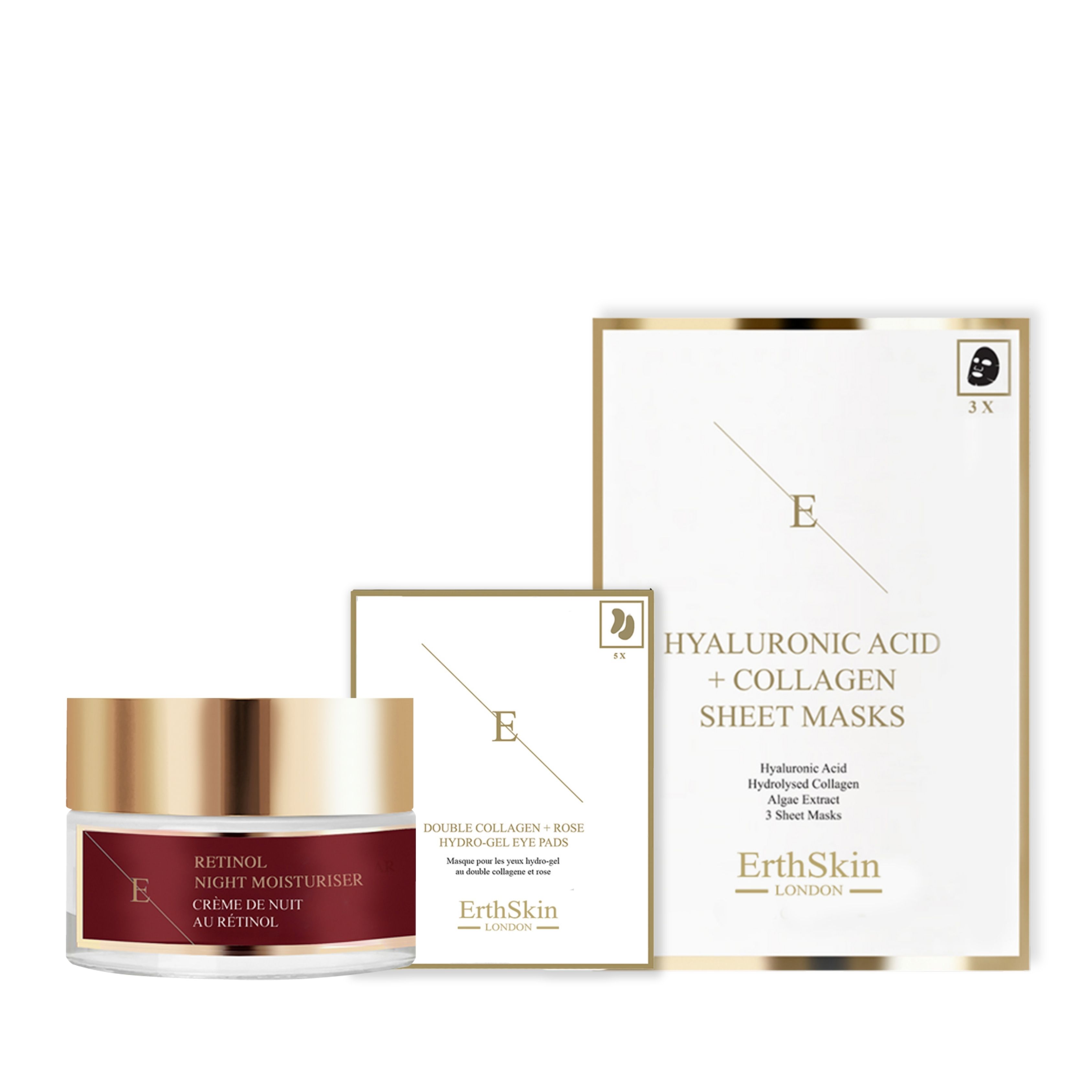 ErthSkin London Retinol Night Moisturizer + Eye Pads + Collagen Mask Set 1 St