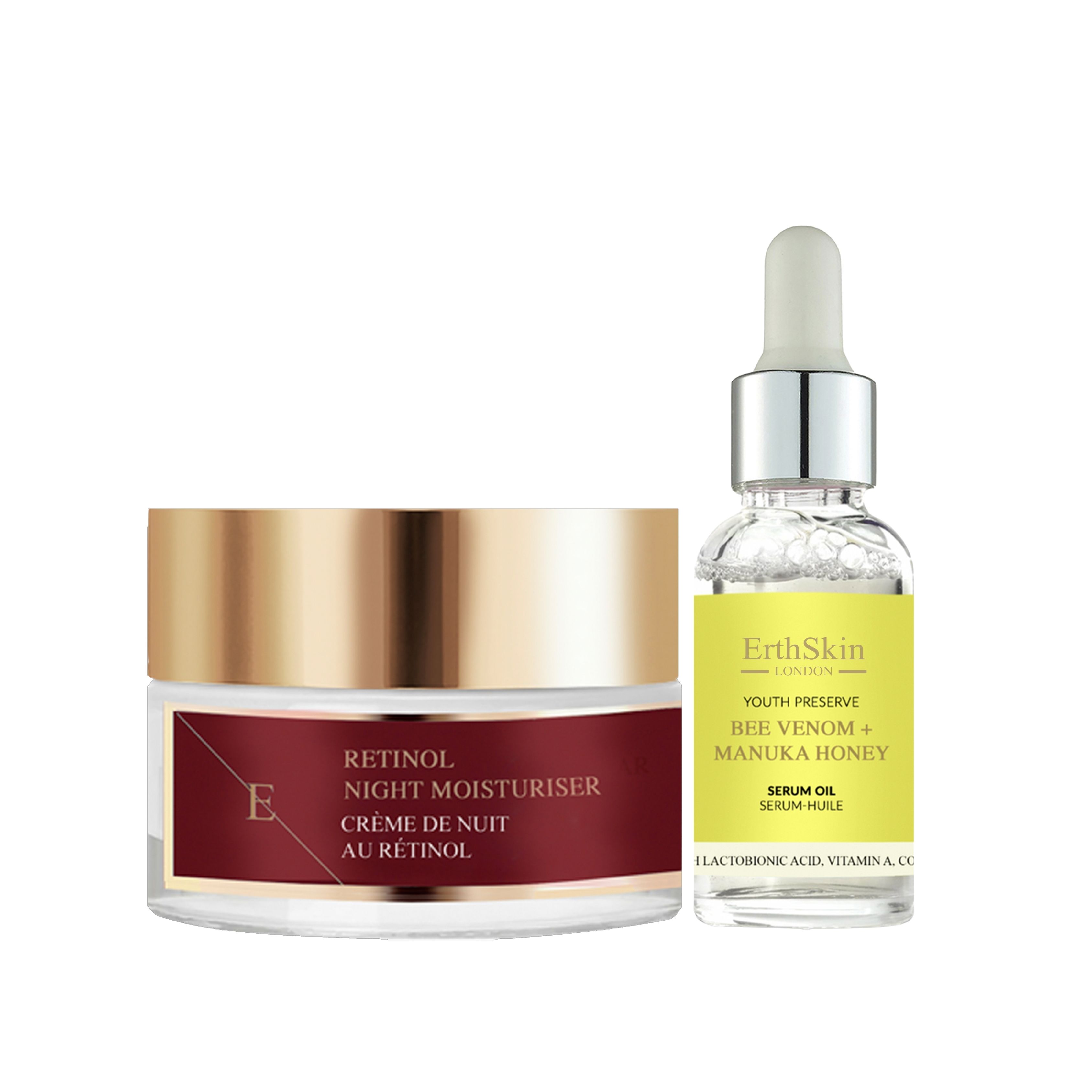 ErthSkin London Retinol Night Moisturizer + Bee Venom + Manuka Honey Serum Oil Set 1 St
