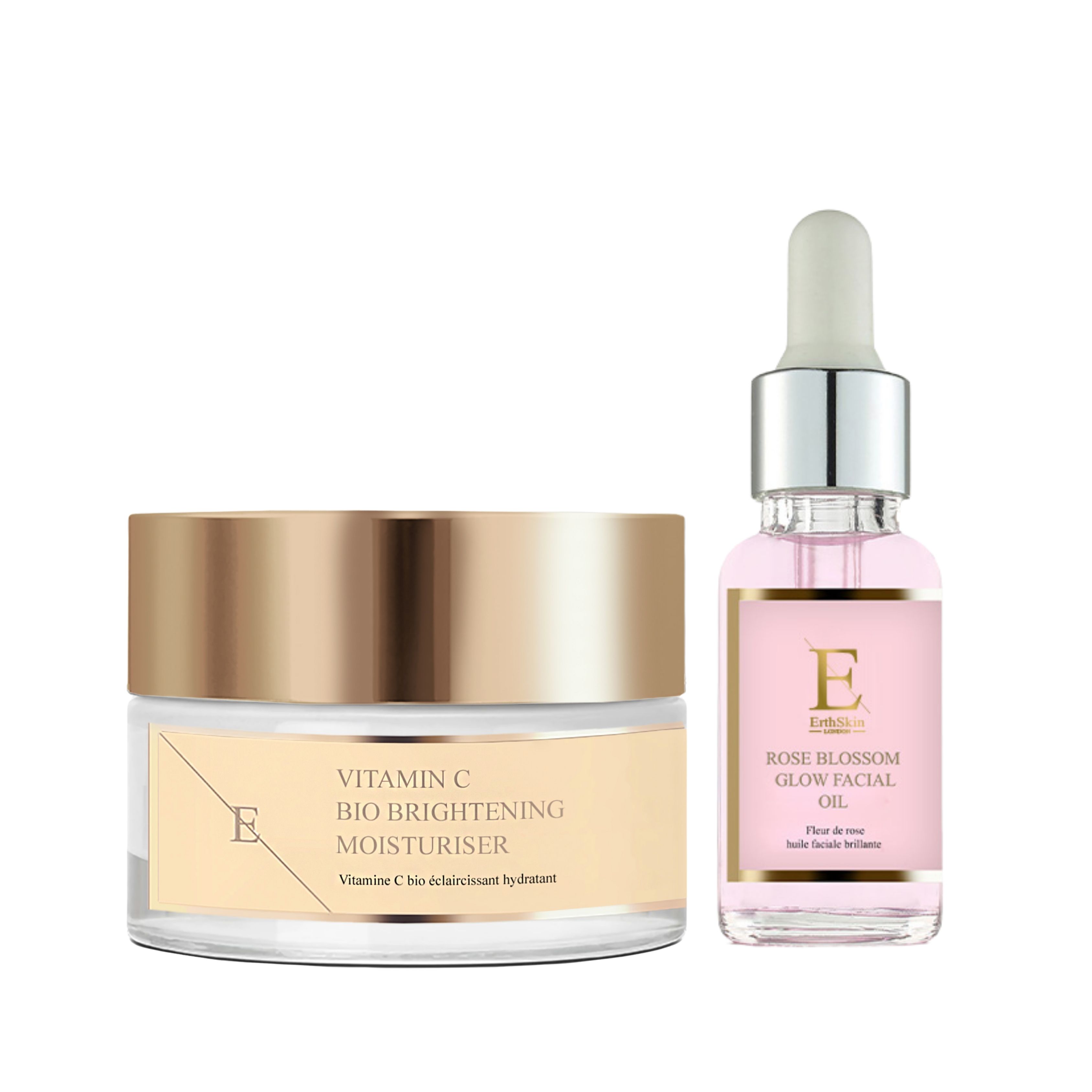 ErthSkin London Rose Petal Glow Facial Oil + Brightening Organic Moisturizer with Vitamin C set 1 St