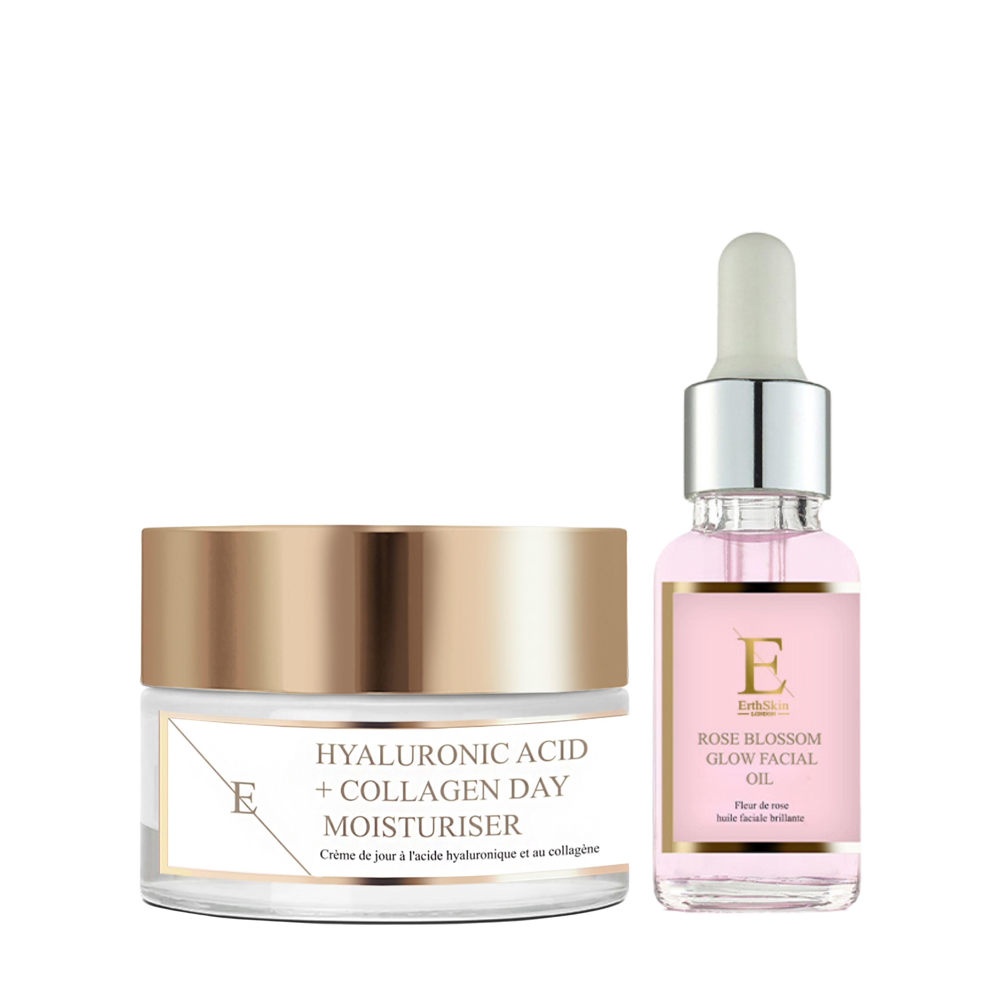 ErthSkin London Rose Petal Glow Facial Oil + Day Cream with Hyaluronic Acid and Collagen set 1 St