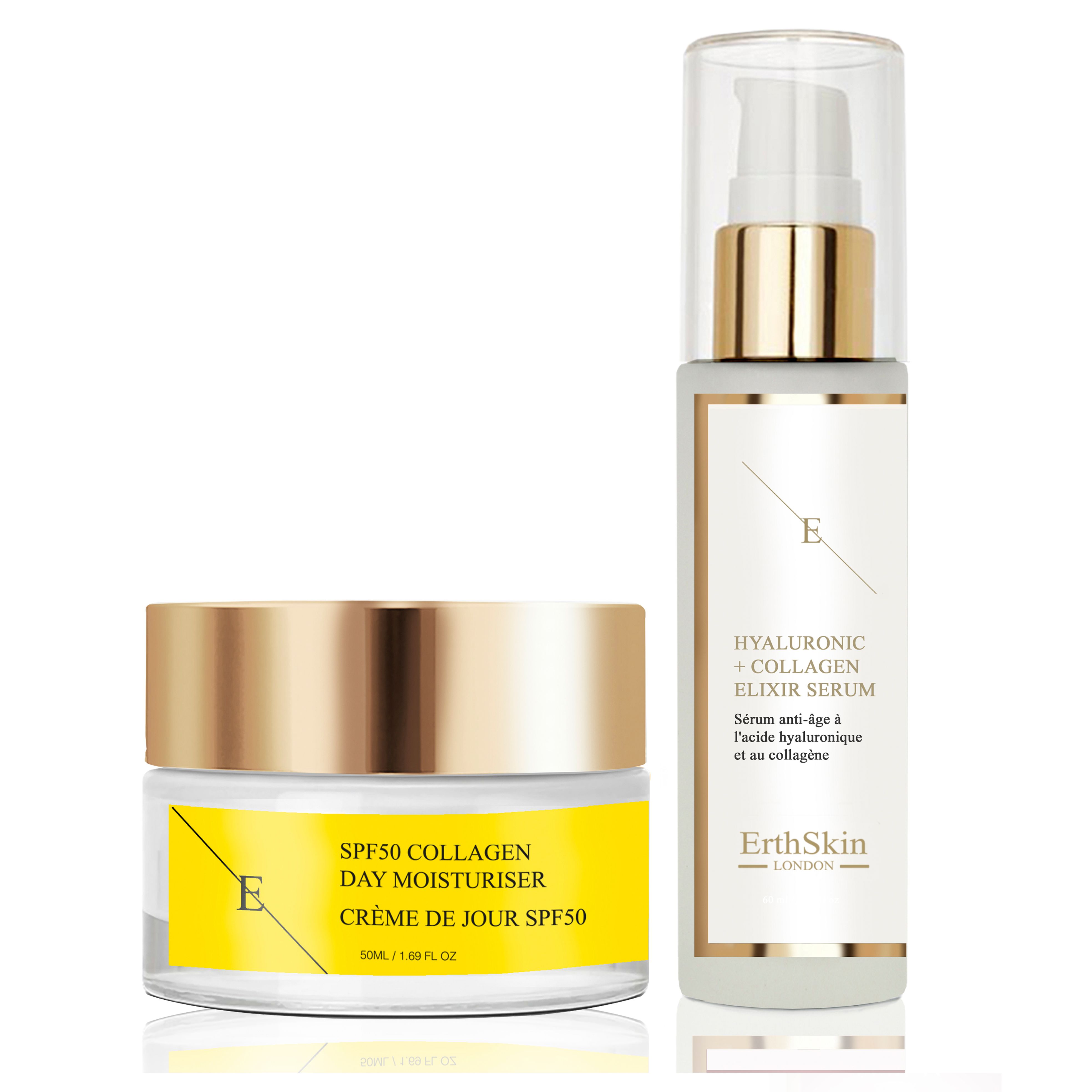 ErthSkin London SPF COLLAGEN DAY CREAM +Hyaluronic Acid & Collagen Serum set 1 St