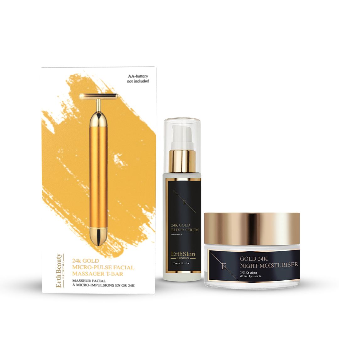 ErthSkin London T-Bar Massager + 24K Gold Cream + Serum Set 60 ml