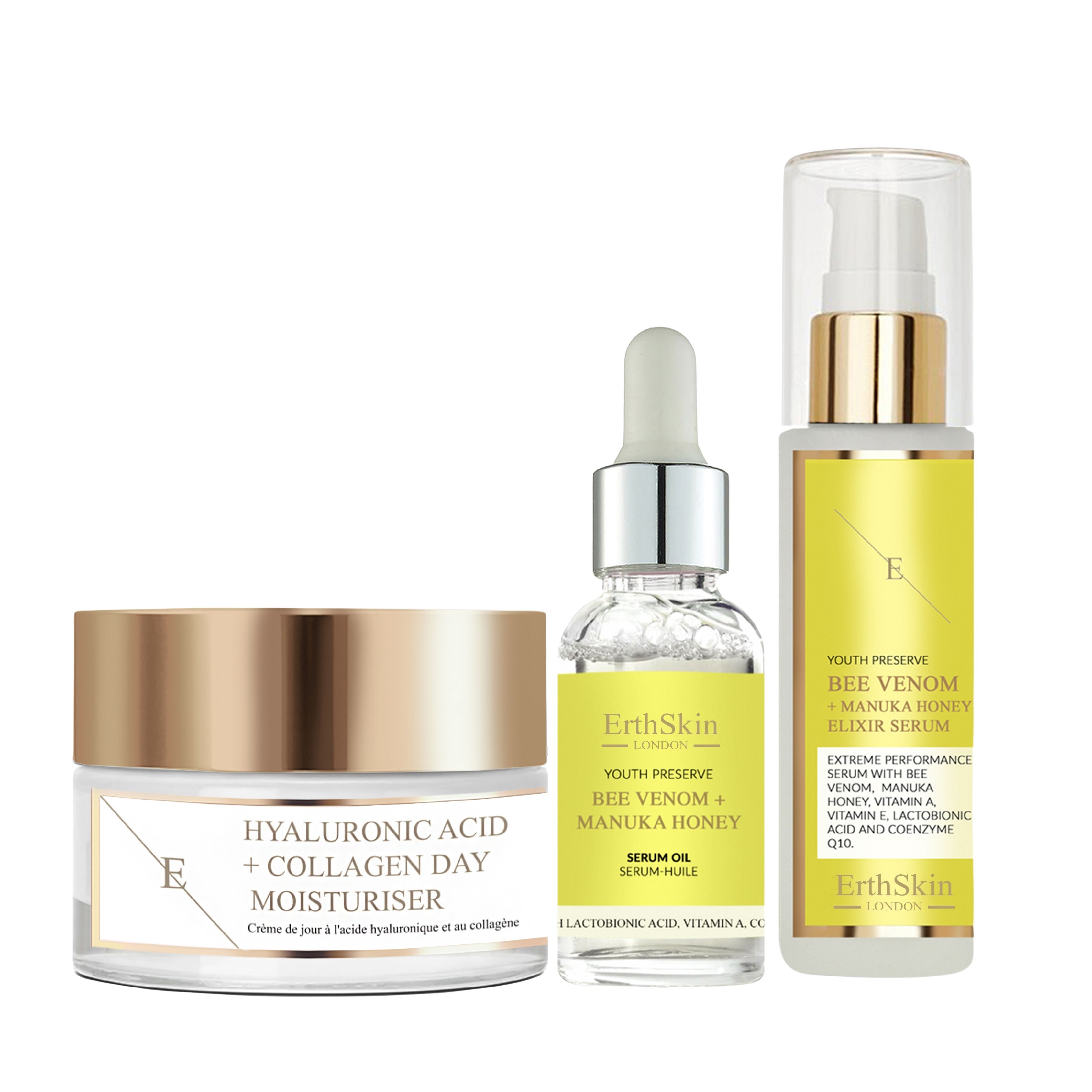 ErthSkin London Day Cream with Hyaluronic Acid and Collagen + Elixir Serum + Serum Oil 30 ml