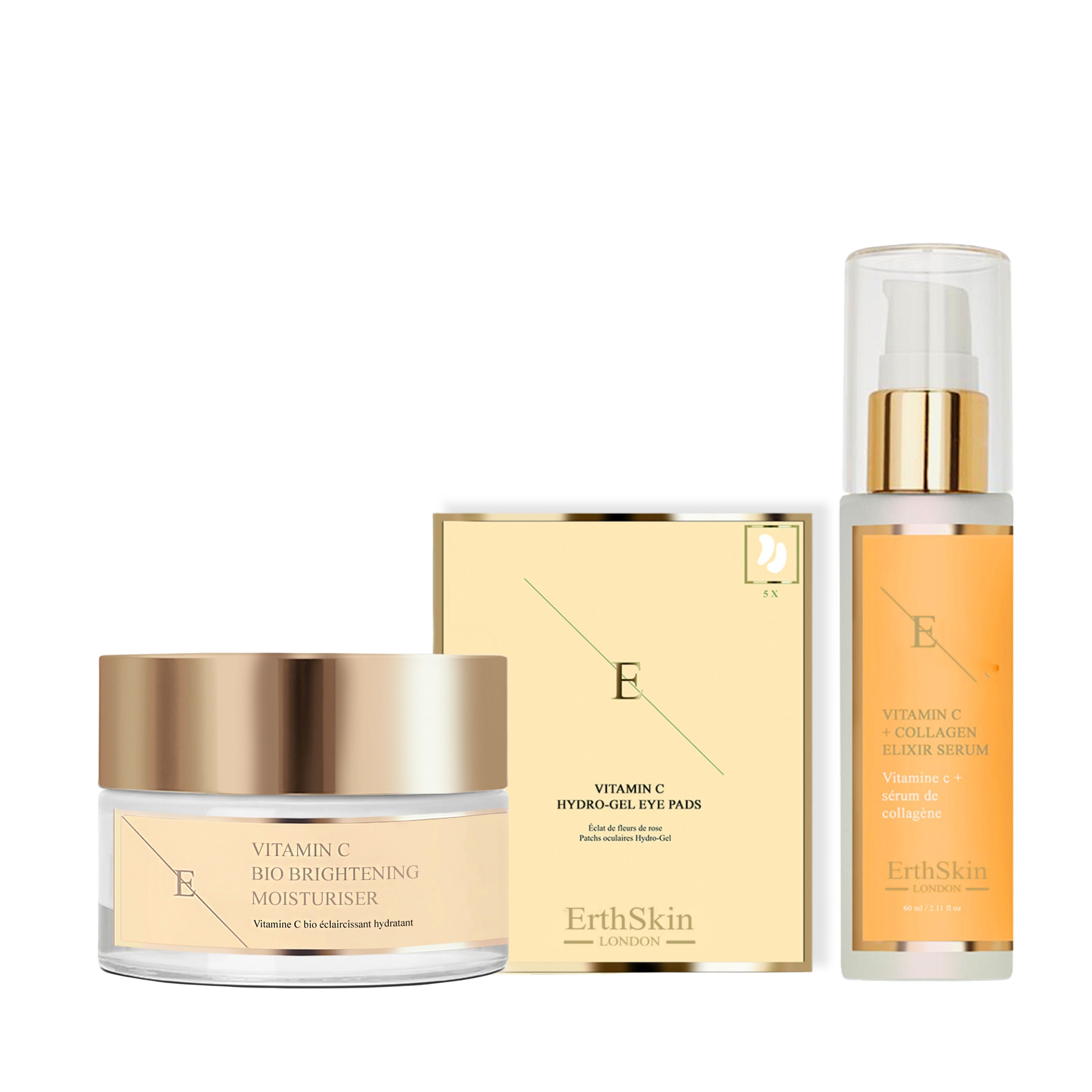 ErthSkin London VITAMIN C ELIXIR SERUM + Vitamin C Bio Brightening Moisturizer + Eye Pads set 1 St