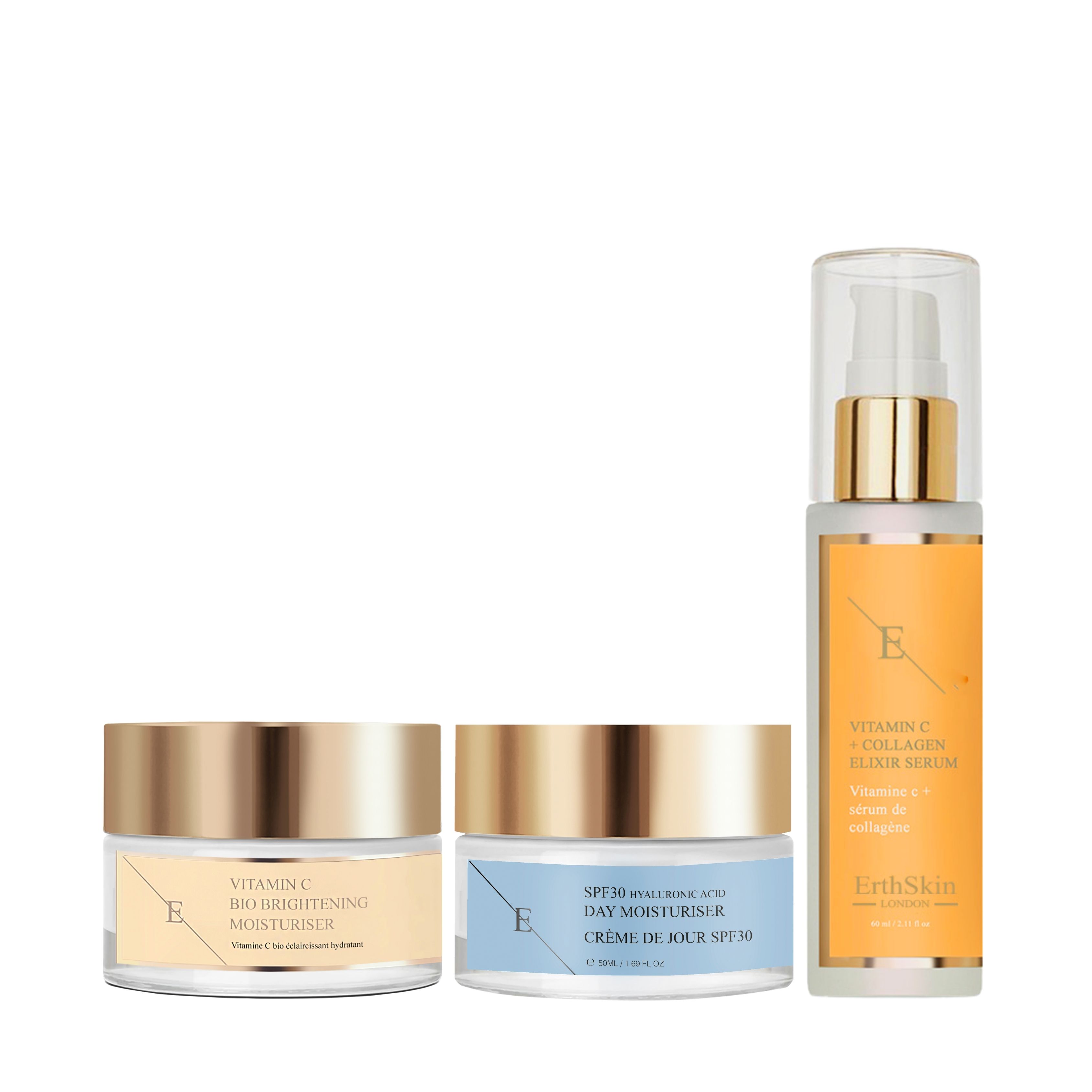 ErthSkin London VITAMIN C ELIXIR SERUM + Vitamin C Bio Brightening Moisturizer + SPF Day Cream set 1 St