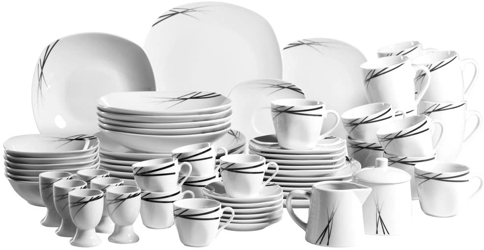 Domestic by Mäser Linea Nera Starter Crockery Set 62-Piece for 6 People